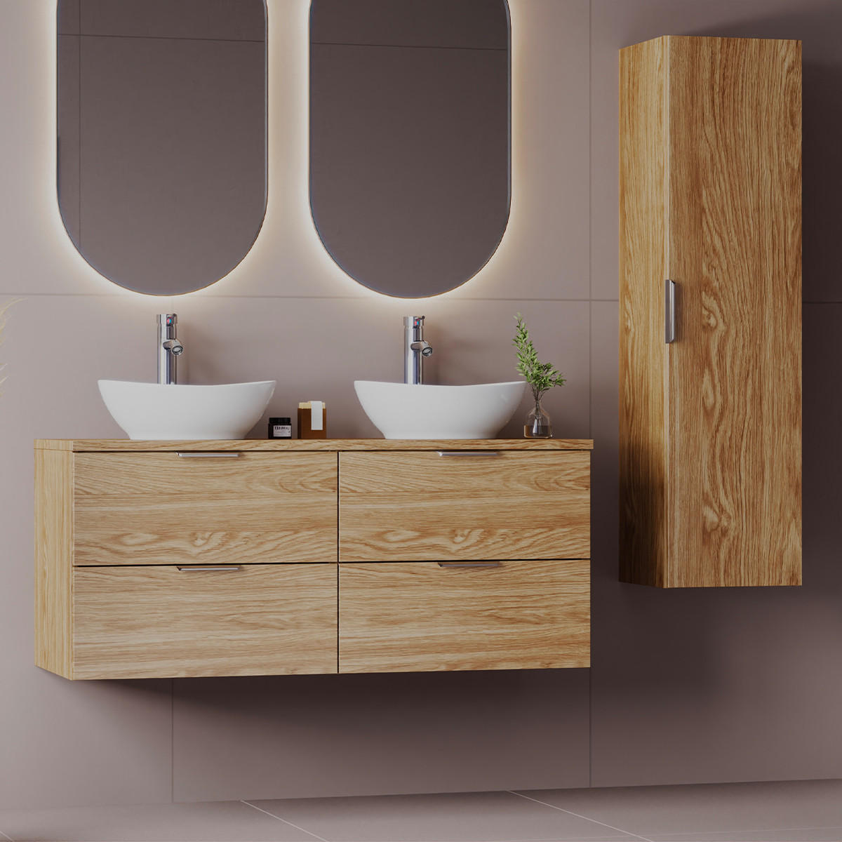 BADMÖBEL 120.6cm Astrid 2er-Set Holz - Braun, Holzwerkstoff (120.6/52.2/46.5cm) - Petits-meubles