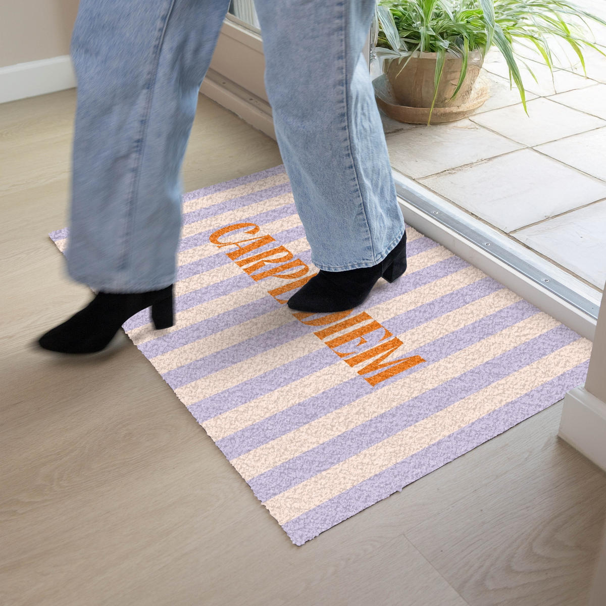 FUSSMATTE Lila – Orange – Streifen – Carpe Diem 90x60 cm - Flieder, Kunststoff (90/0.4cm) - MuchoWow