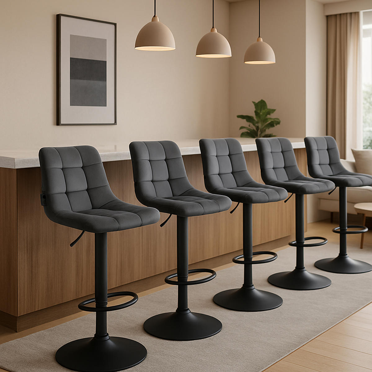 BARHOCKER James Samt schwarz dunkelgrau - Dunkelgrau/Schwarz, Textil/Metall (43/108.5/46.5cm) - TPFLiving