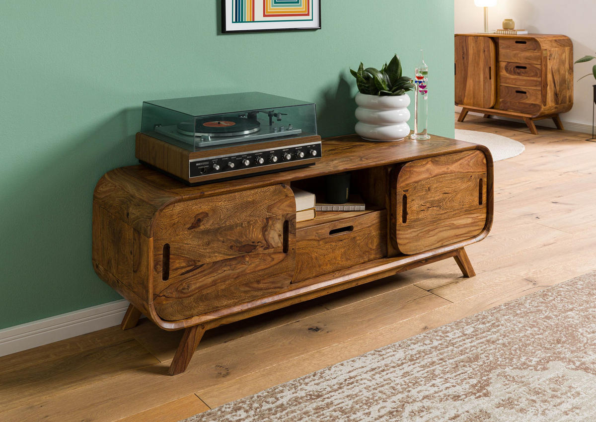TV-BOARD Sheesham 134x40x48 hellbraun lackiert MAILAND #125 - Braun, Holz (134/48/40cm) - Massivmoebel24