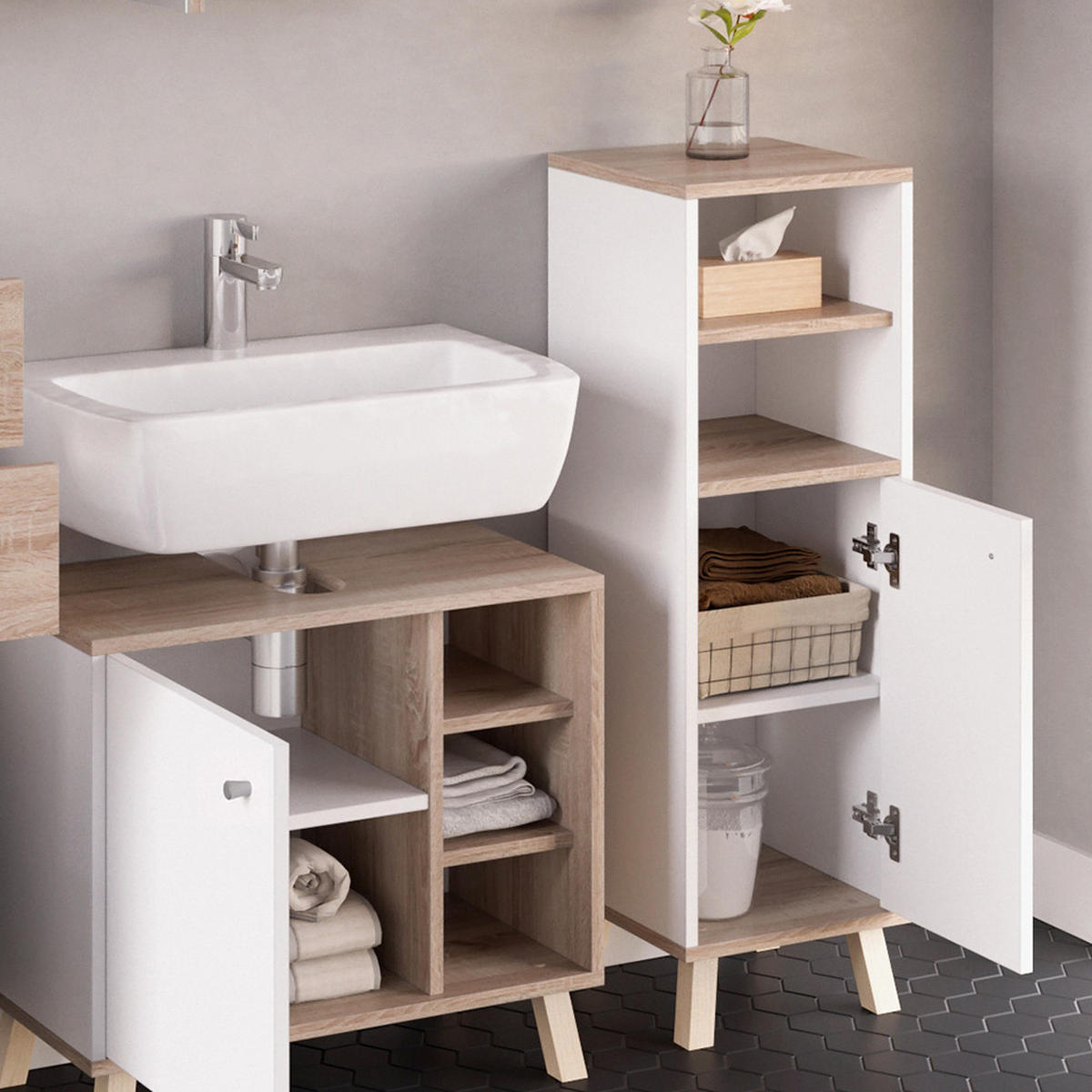 MIDISCHRANK Senyo Weiß 30 x 95 cm - Weiß, Holzwerkstoff (30/95/30cm) - Vicco