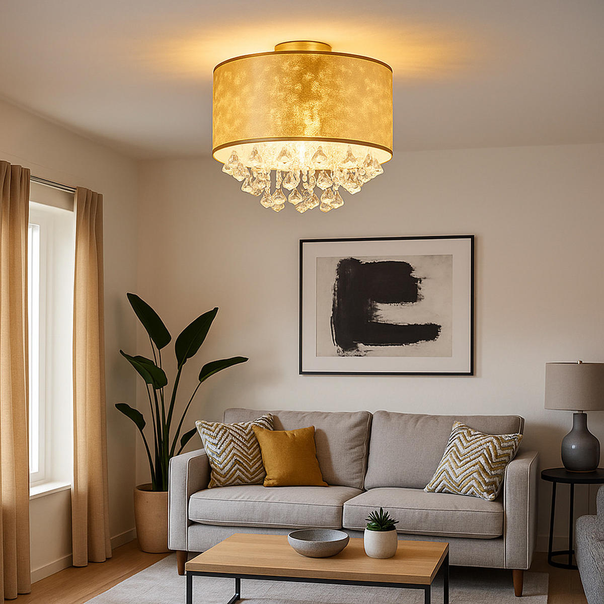 LED DECKENLEUCHTE Metall Gold Kristalloptik - Goldfarben, Metall (30/30/31cm) - Globo Lighting