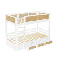 ETAGENBETT 90/200 cm DE-02325, in Weiß/Natur, mit Rattanzaun, 3 Schubladen und Sicherheitsgittern - Weiß, Holz/Holzwerkstoff (90/200cm) - ComfortXL