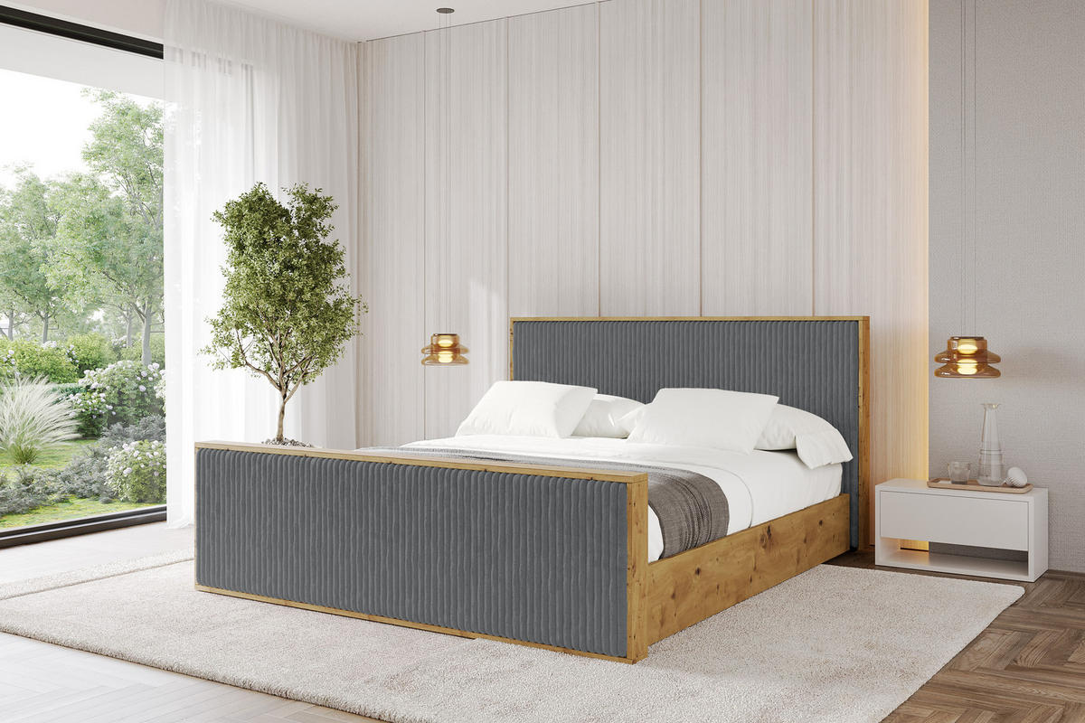 POLSTERBETT mit Bettkasten und Lattenrost, Boxbett mit Stauraum und Kopftei mit Matratze H3/H4 - ENZO10 120x200 Dunkelgrau - Dunkelgrau, Holzwerkstoff/Textil (120/200cm) - ALTDECOR