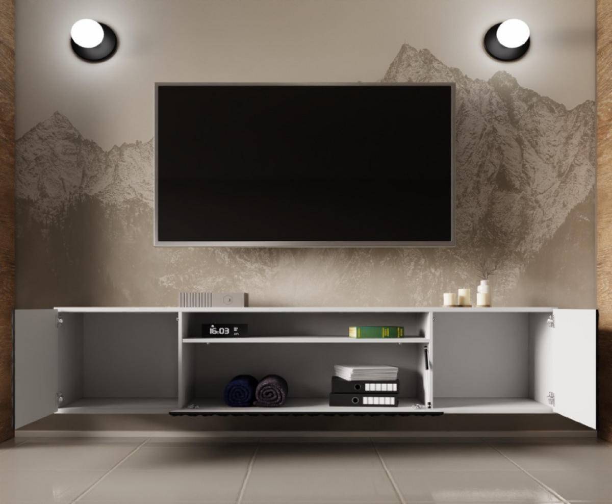 TV-SCHRANK Schwarz ALI Hängend Mit Dekorativen Fronten 200 cm - Schwarz/Weiß, Holzwerkstoff (200/40/41cm) - Sepro Meble