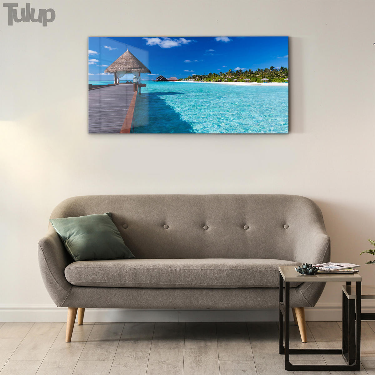 GLASBILD 120x60 cm Tropische Insel - Türkis/Rotbraun, Glas (120/60cm) - TULUP