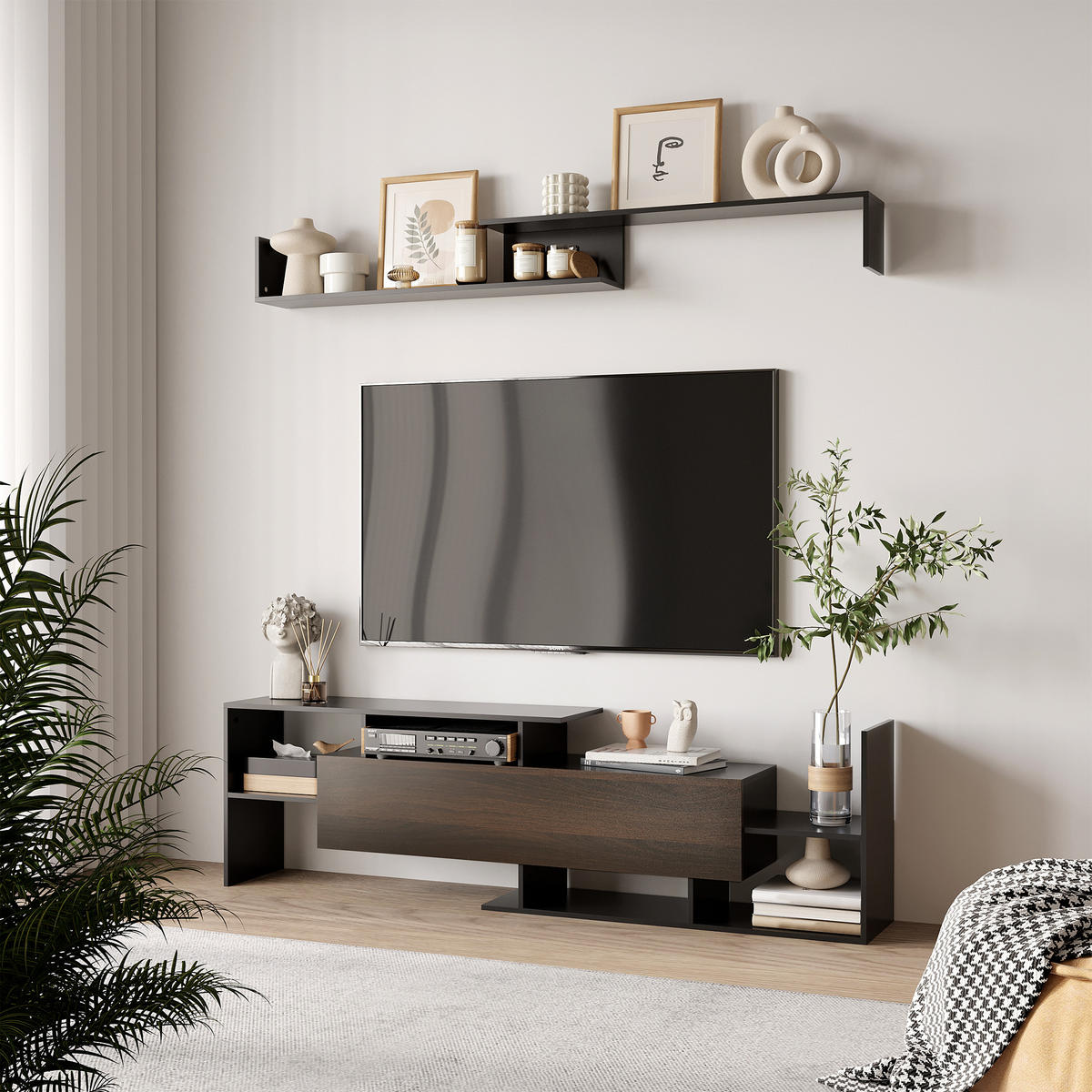 TV-MÖBEL Schwarz 1 Stück - Schwarz, Holzwerkstoff (153.6/42/25cm) - GiPP