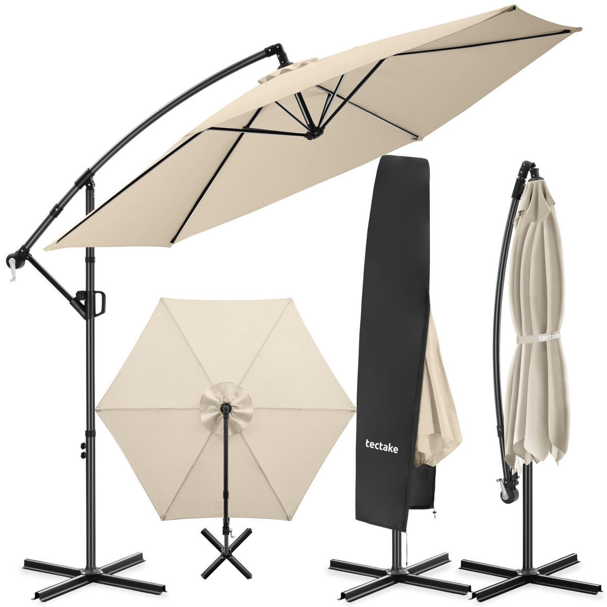AMPELSCHIRM Artemis, inkl. Schutzhülle, beige - Beige, Metall (300/300cm) - tectake