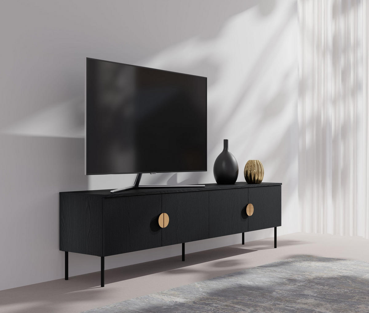 TV-SCHRANK Graphitschwarz 200/53,6/40 - Graphitfarben, Holzwerkstoff (200/54/40cm) - RAUMHIRSCH FURNITURE