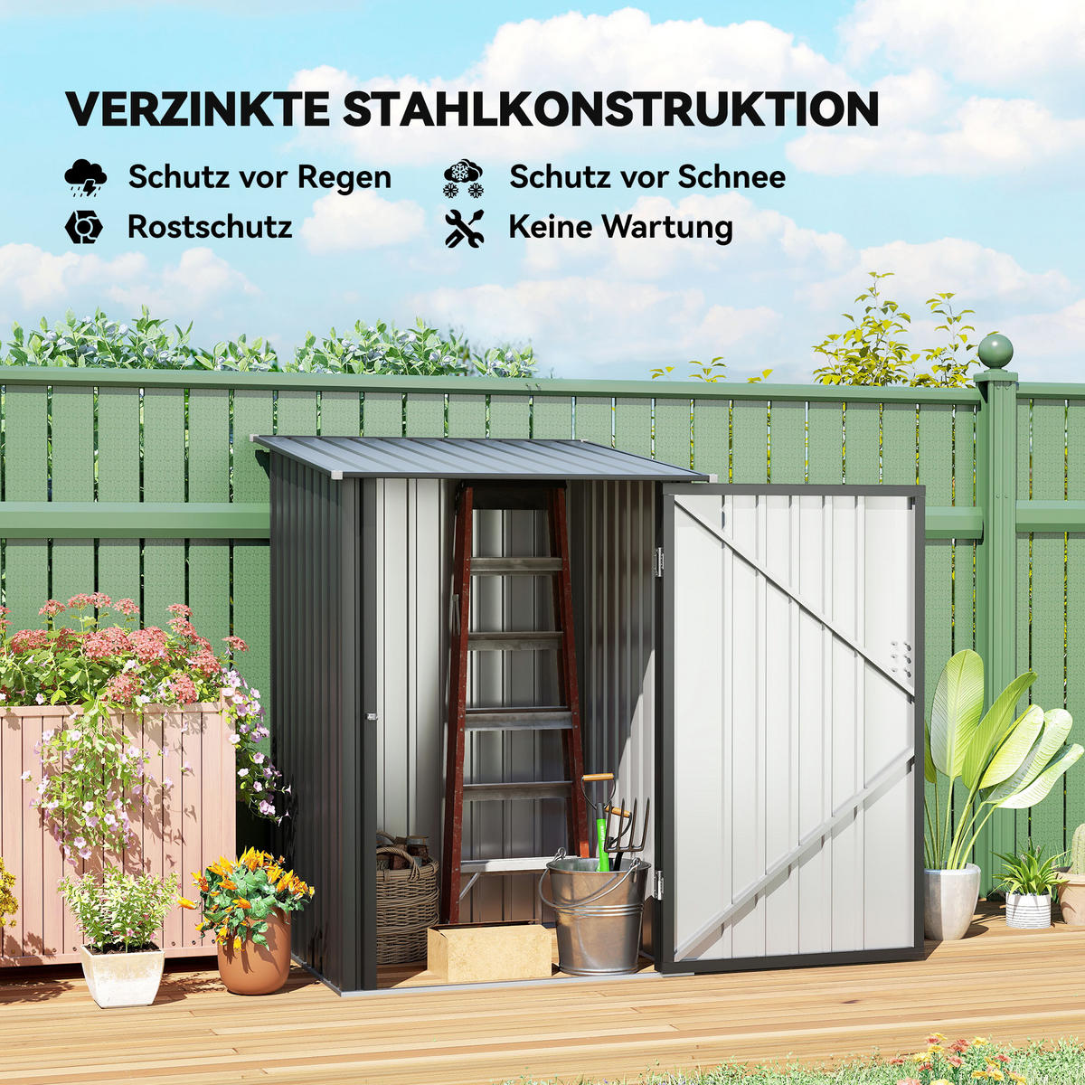 GERÄTEHAUS aus Stahl, Gartenschrank abschließbar, für Balkon, Terrasse, Dunkelgrau - Dunkelgrau, Metall (103/160/100cm) - Outsunny