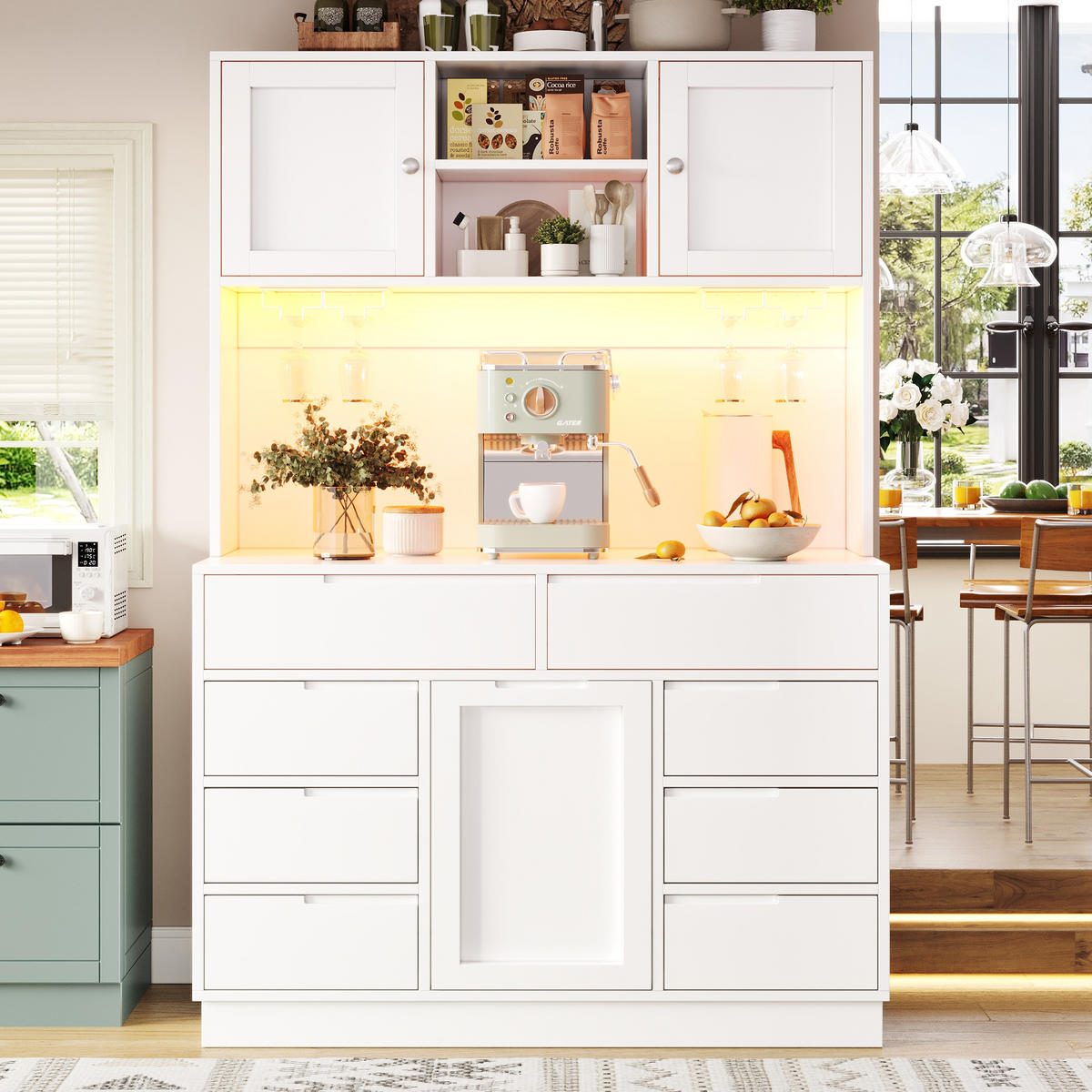 GESCHIRRSCHRANK aus MDF 120x40x183.5 cm in Weiß mit Smart-LED - Weiß, Holzwerkstoff (120/183.5/40cm) - Modfu