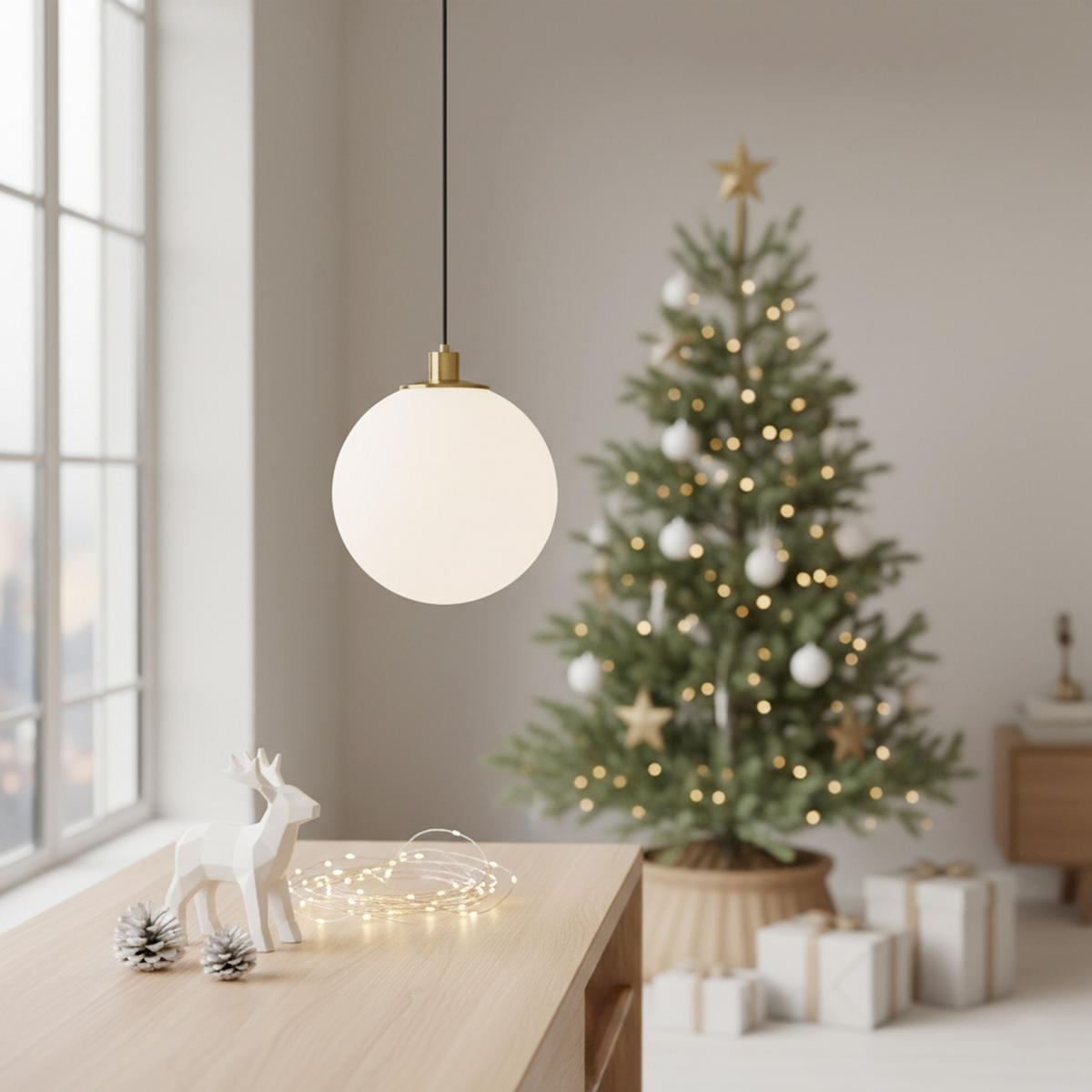 PENDELLEUCHTE BOULDER 30 Opalglas 15 W - Messingfarben, Metall (30/30/120cm) - Rendl