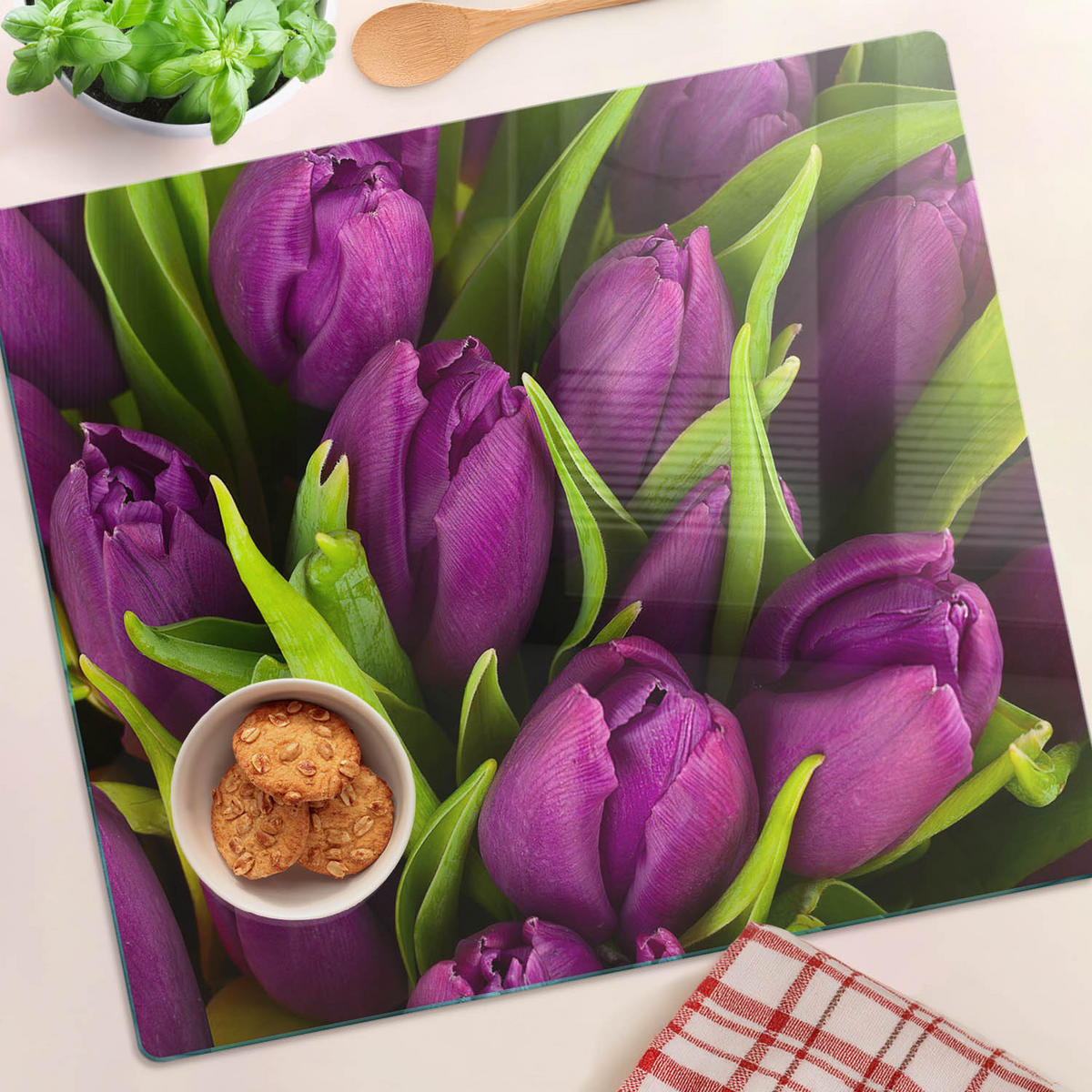 GLASPLATTE 60x52 cm Lila Tulpen - Lila, Glas (60/0.4/52cm) - TULUP