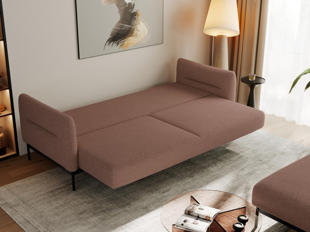SCHLAFSOFA SALENTO Rosa Boucle - Schwarz/Rosa, Textil/Metall (221/82/193cm) - MKS