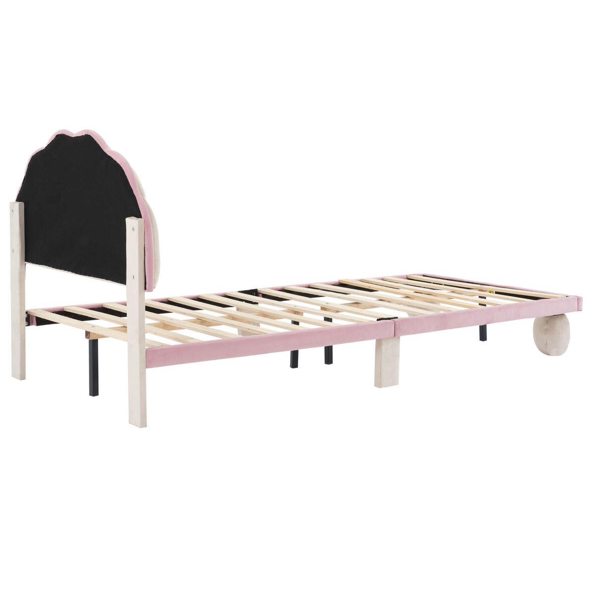 KINDERBETT 90/200 cm DE-04196, mit LED-Lichtstreifen, Wellenschliff-Kopfteil und Samtbezug, in Beige/Rosa - Weiß, Holz (90/200cm) - ComfortXL