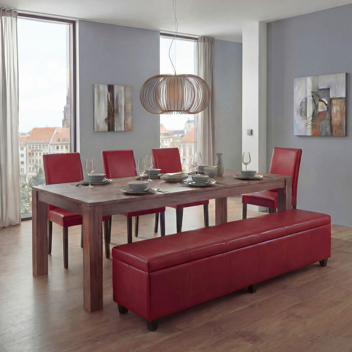 GARNITUR XXL Rot 5-teilig-Set - Rot, Textil (48/90/56cm) - MCW