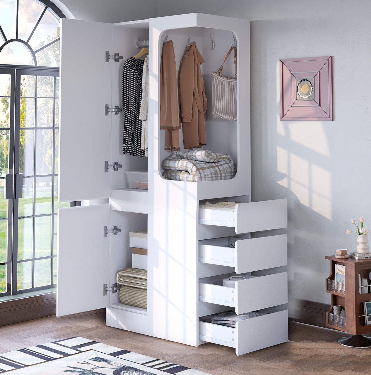 KLEIDERSCHRANK 70/170/40 cm Weiß aus Holz mit Schubladen - Weiß, Holzwerkstoff (40/170/70cm) - OKMYHOME