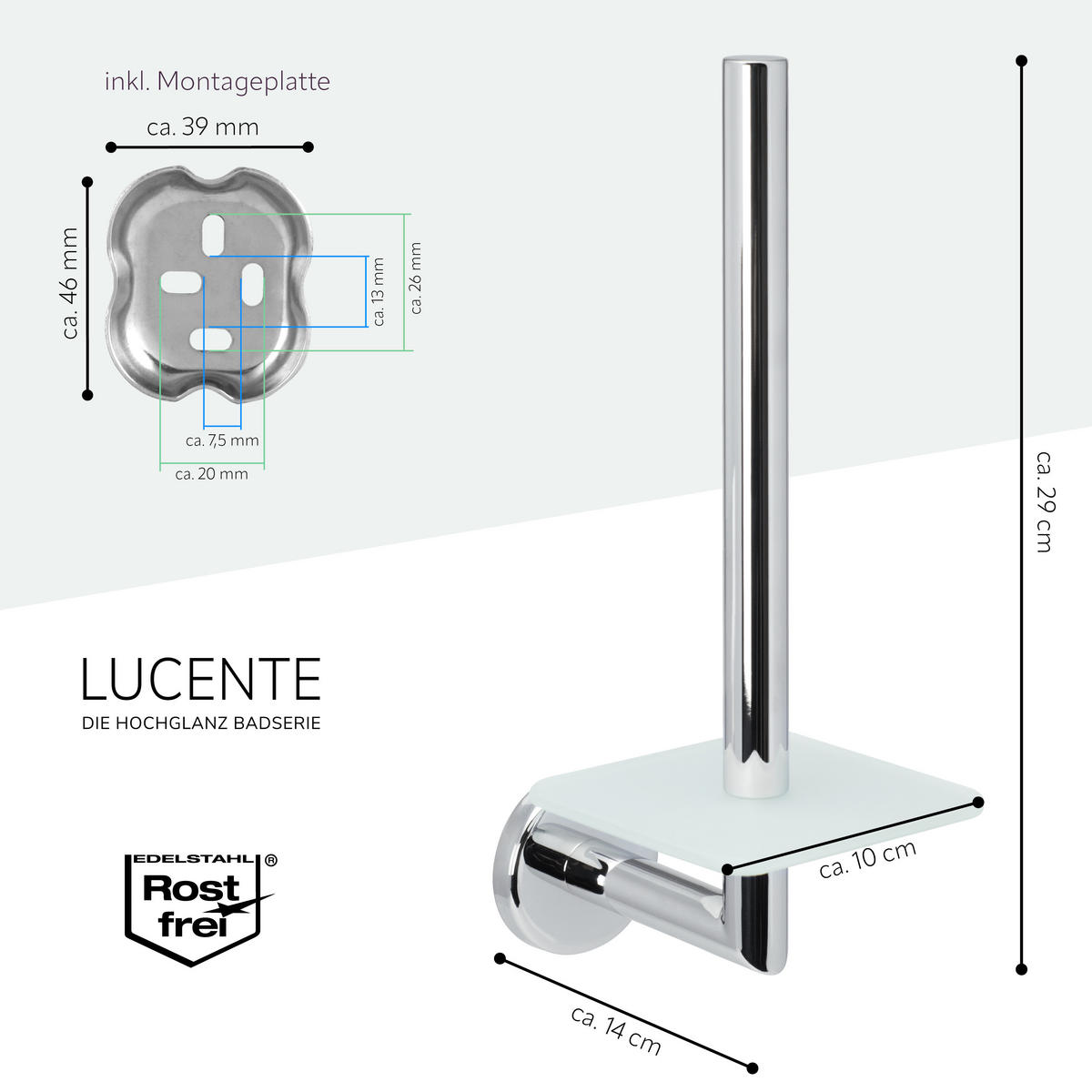ERSATZ-TOILETTENPAPIERHALTER LUCENTE, Edelstahl verchromt - Chromfarben, Metall (10/29/14cm) - bremermann