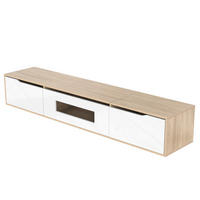 TV-RACK 180x30x35cm HochglanzWeiß Holzoptik mit LEDLicht Wandmontage - Weiß, Holz (46/17/142cm) - Raelunyi
