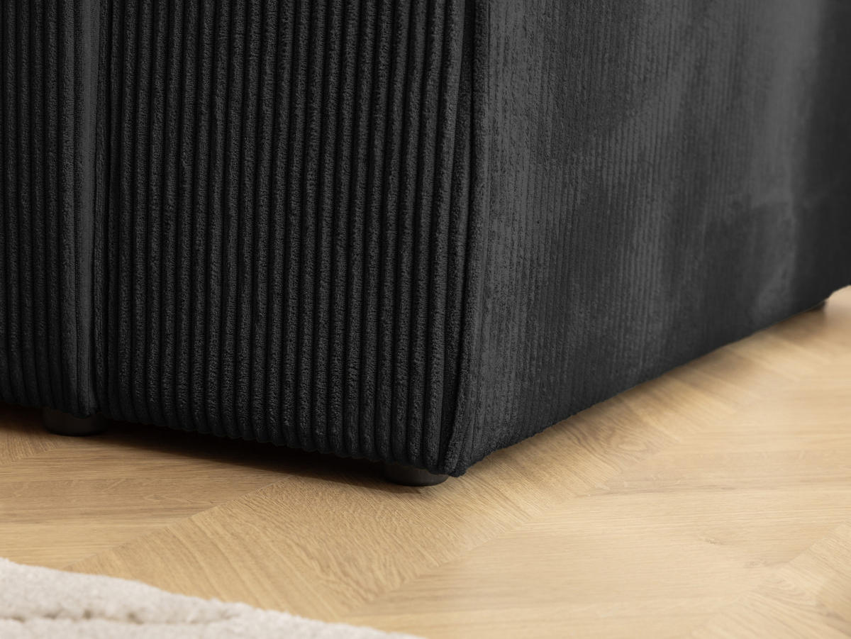 ECKSOFA Rivio mit Schlaffunktion und Bettkasten, Cordstoff Schwarz - Schwarz, Holz/Kunststoff (149/262cm) - S-Style