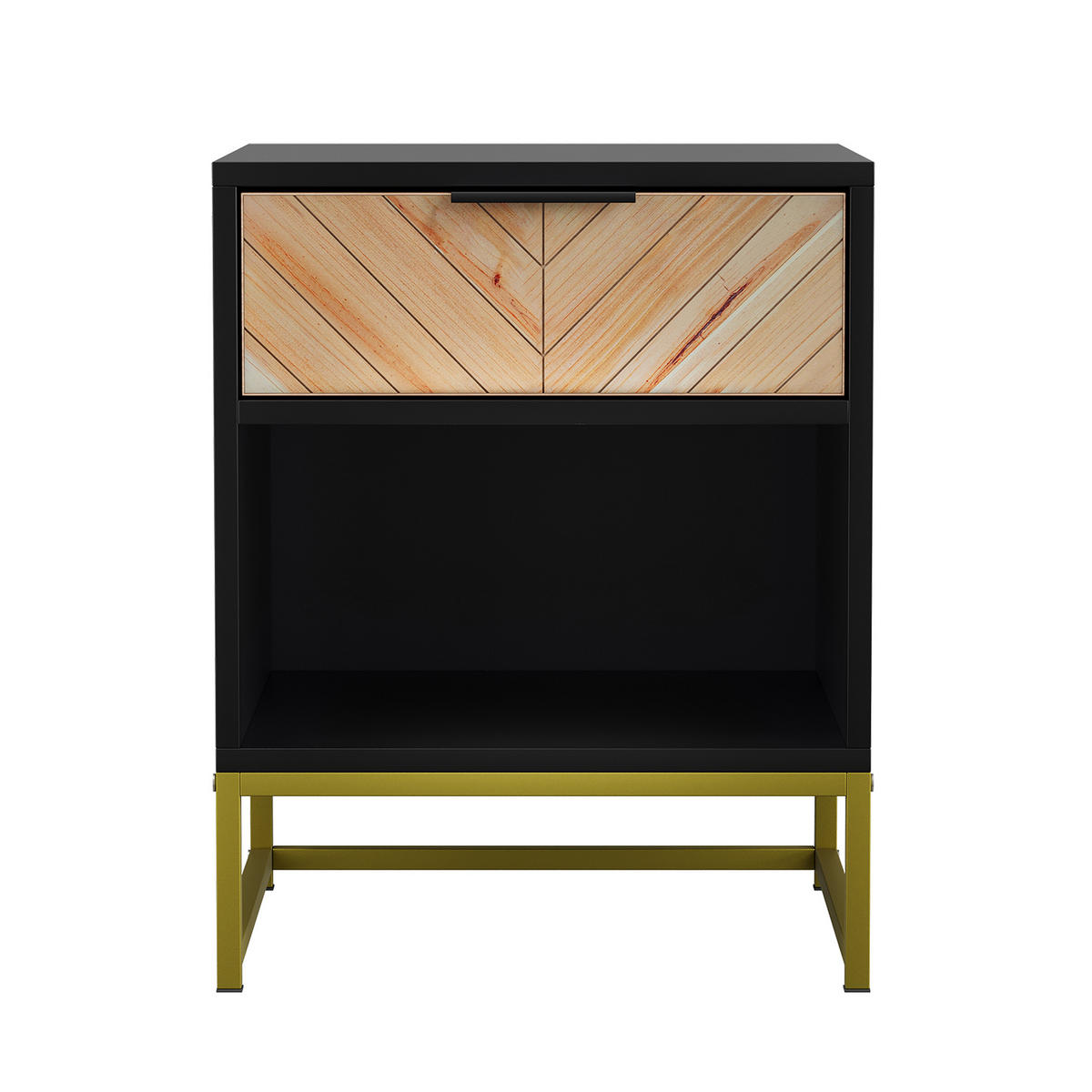 NACHTTISCH 43 cm Schwarz & Natur – Nachtkonsole mit Schublade & Metallbeinen Industrial - Naturfarben, Holzwerkstoff (43/55/40cm) - Urban Meuble