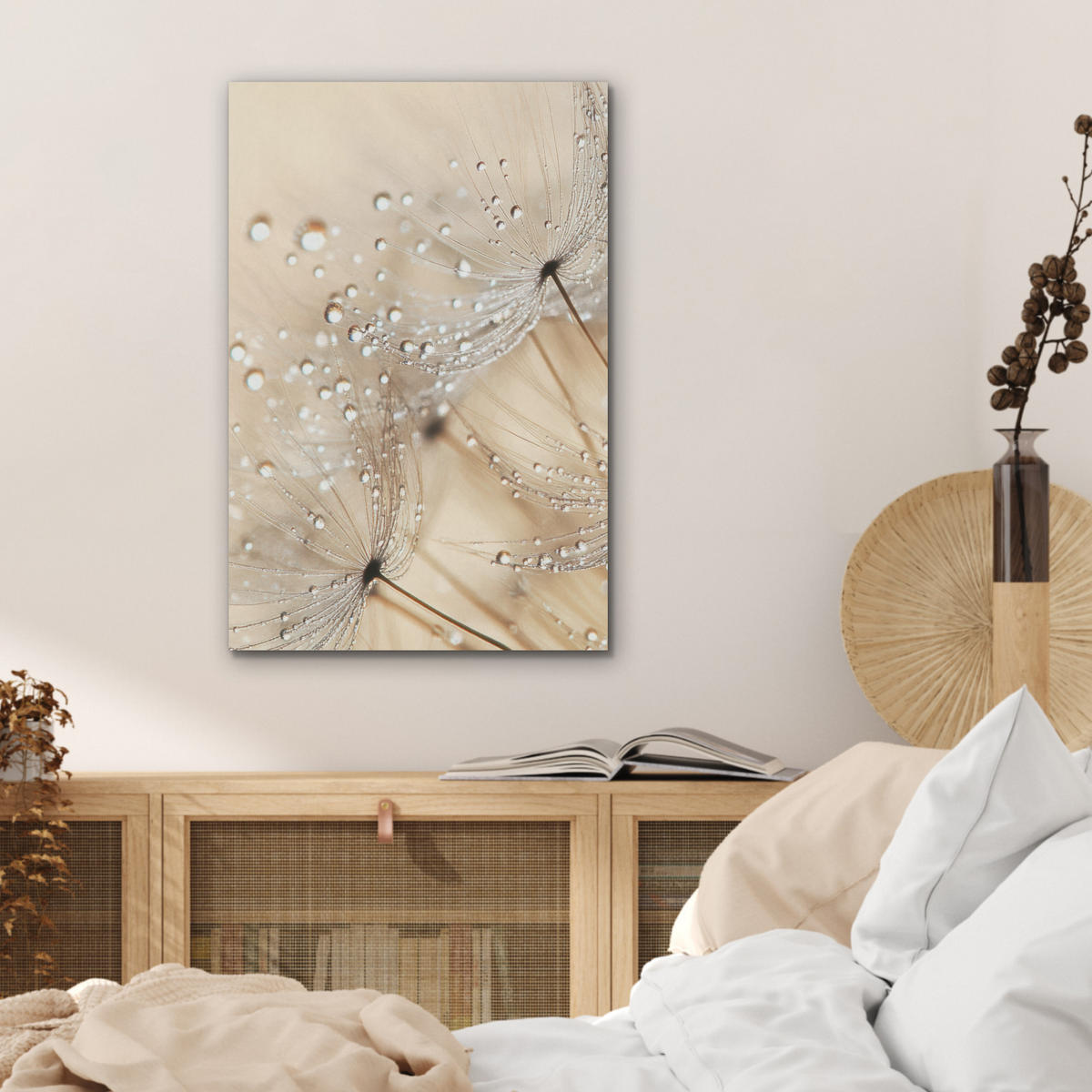AKUSTIKBILD Löwenzahn - Abstrakt - Natur - Beige Kunstdruck Schlafzimmer 50x70 cm - Braun, Kunststoff (50/70/0.9cm) - MuchoWow