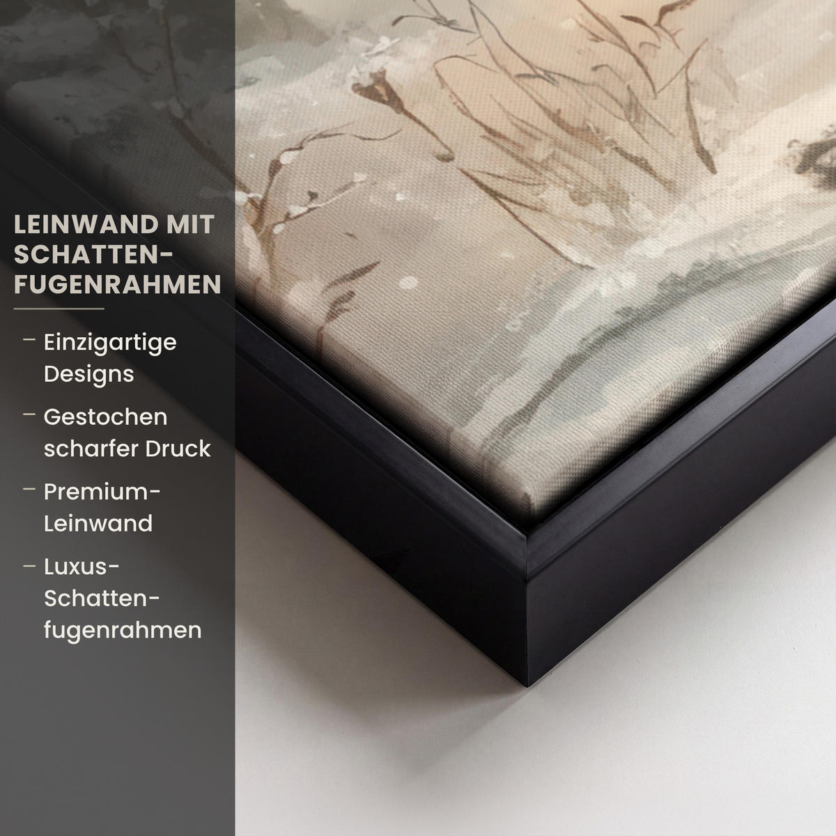 LEINWAND Bilder mit Rahmen - Weihnachten - Rentier - Winter - Kranz - 50x50 - Naturfarben, Textil (50/50cm) - MuchoWow
