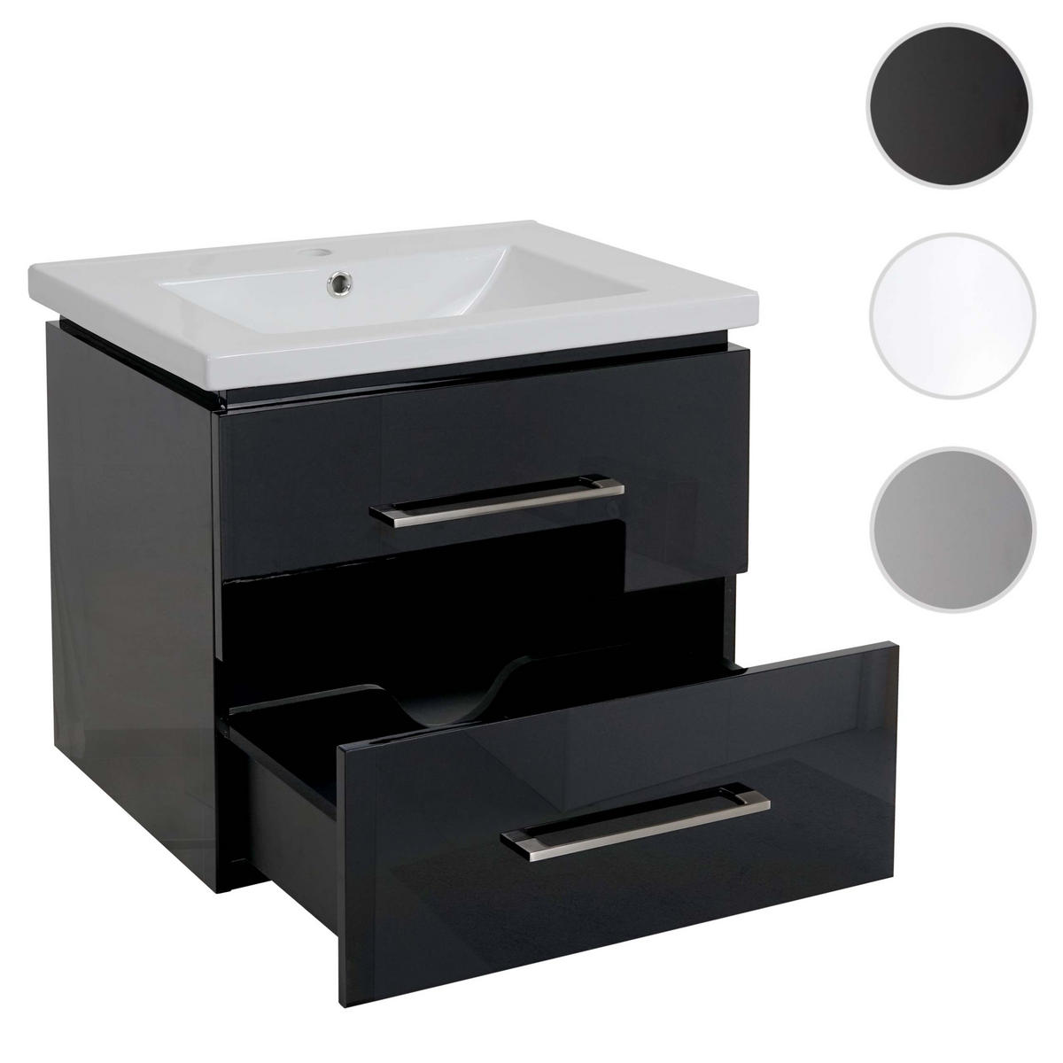WASCHBECKEN+UNTERSCHRANK Hochglanz Schwarz - Schwarz Hochglanz, Keramik (61/54/48cm) - MCW