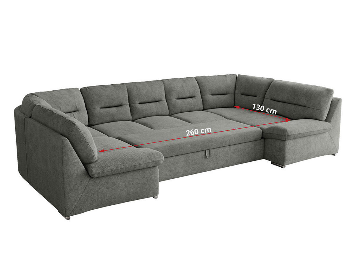 WOHNLANDSCHAFT COMODO U Grau Struktur - Silberfarben/Grau, Textil/Metall (340/93/206cm) - MKS