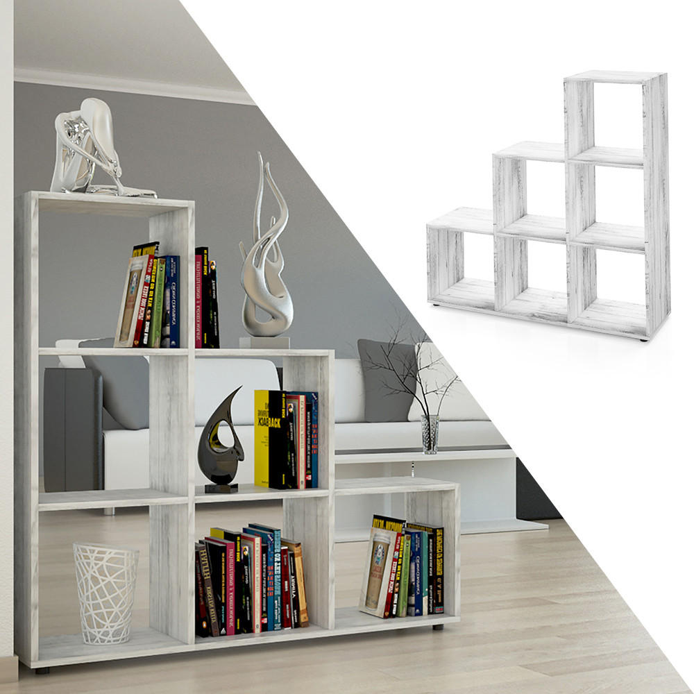 TREPPENREGAL Beton 105 x 107.5 cm - Schieferfarben, Holzwerkstoff (105/107.5/29cm) - Vicco