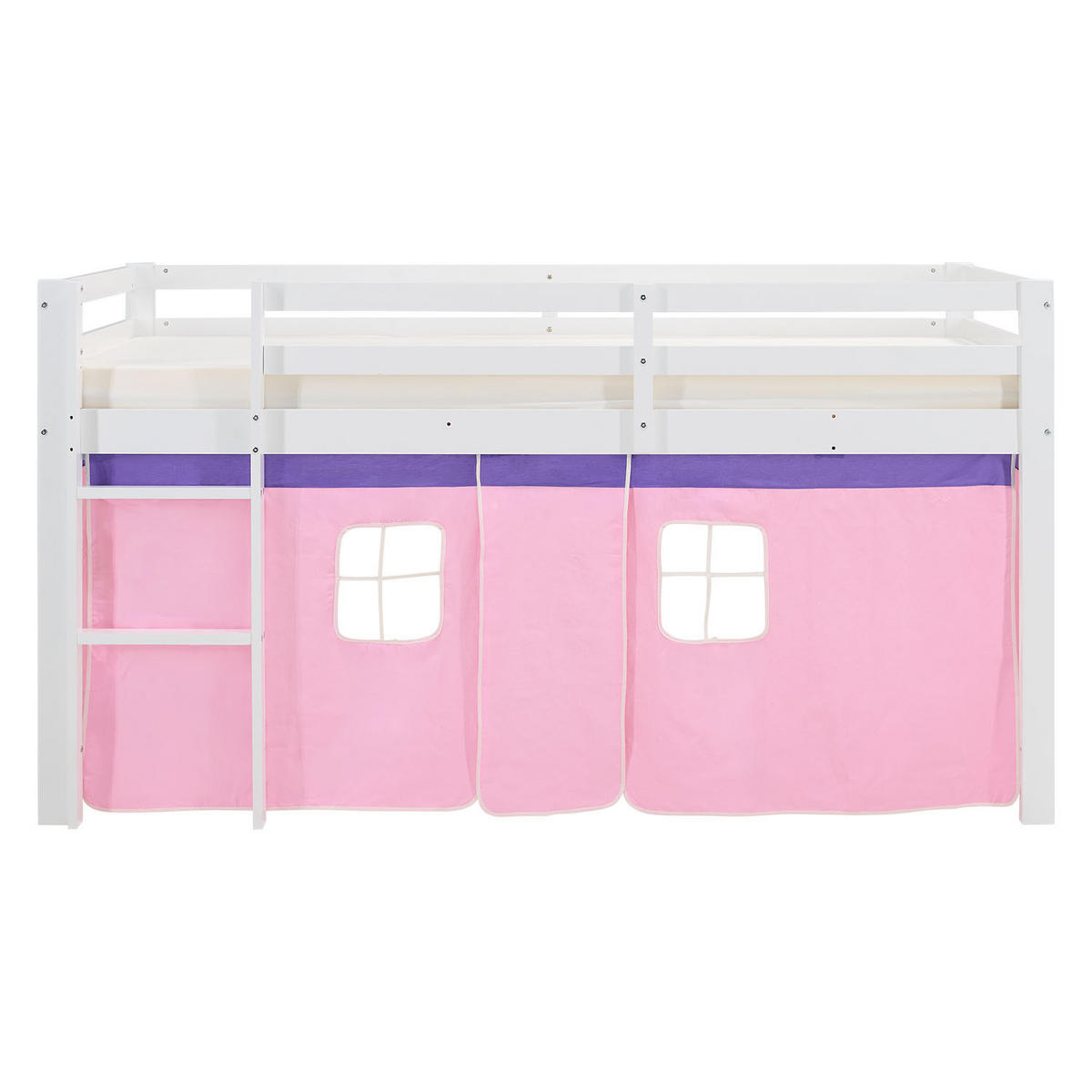 HOCHBETT mit Lattenrost Matratze 90/200 cm Rosa - Weiß/Rosa, Holz (90/200cm) - Homestyle4u