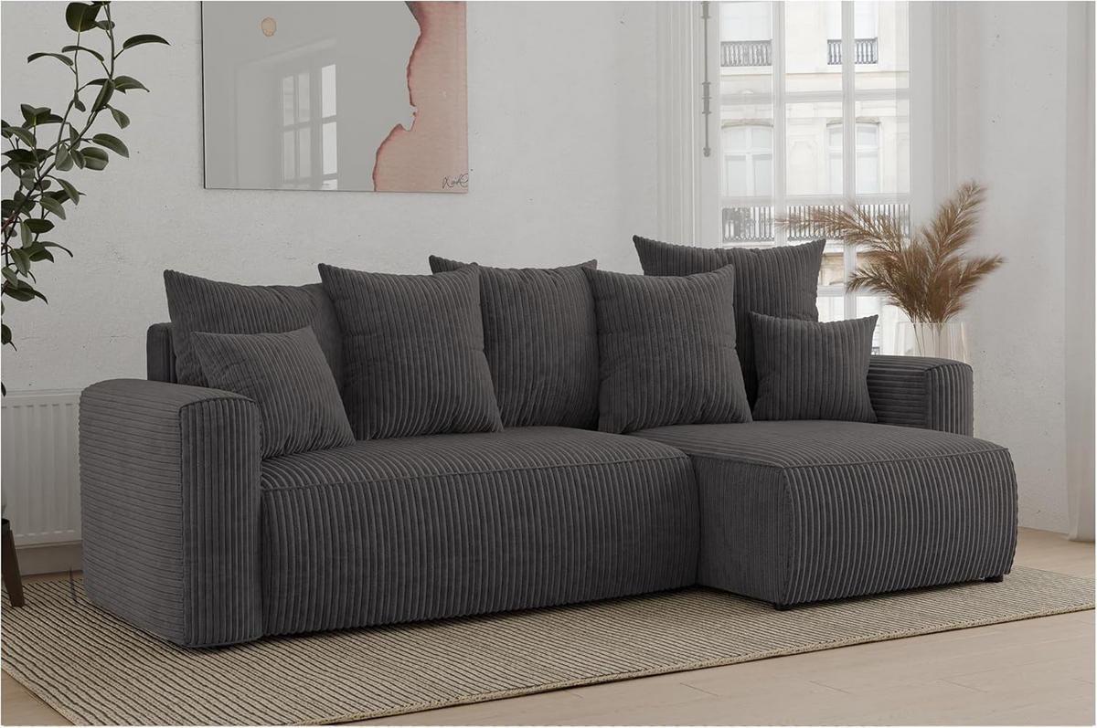 ECKSOFA DAVE L - Schwarz/Grau, Holzwerkstoff (238/87cm) - Meblini