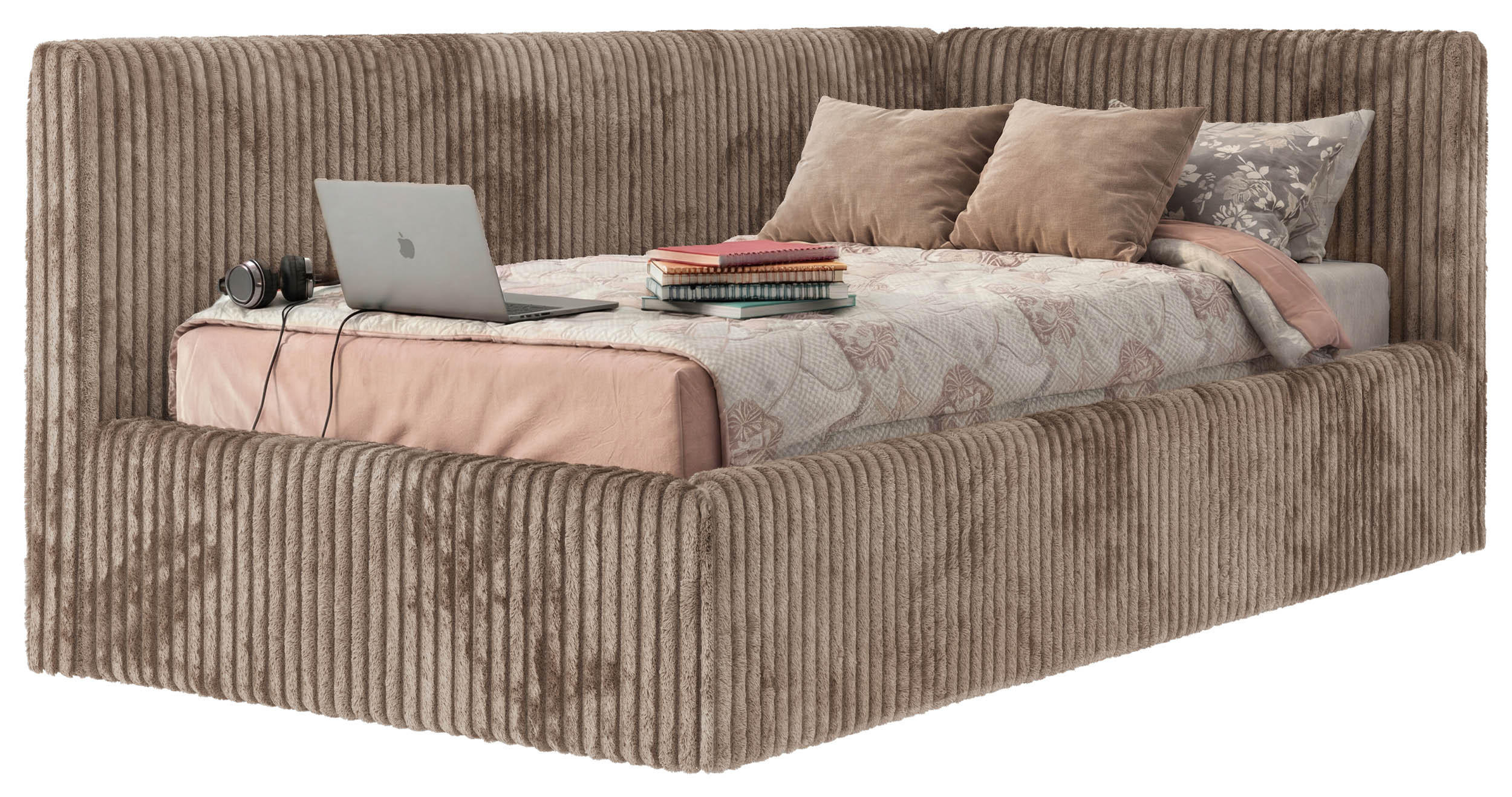 POLSTERBETT TILVO 90/200 - Braun Cord - Ohne Matratze - Rechts - Braun, Textil (200/90cm) - MKS