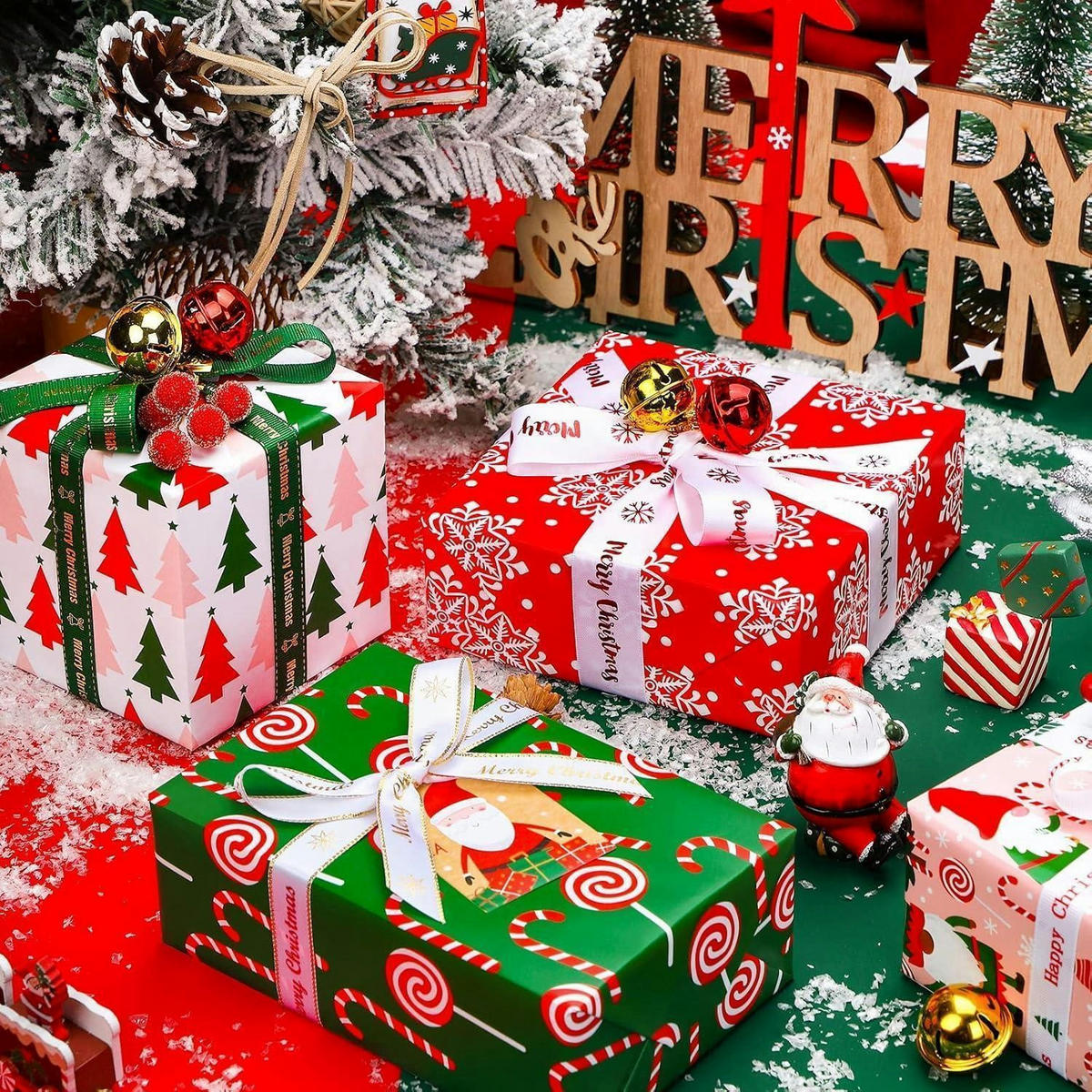 GESCHENKPAPIER 4 Rollen Set Weihnachtsmotive 76 cm x 305 cm - Multicolor, Papier (4/76/15cm)