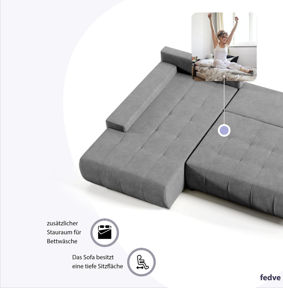 ECKSOFA mit Schlaffunktion Dhaka L, Grau - Grau, Textil (185/265cm) - Fedve
