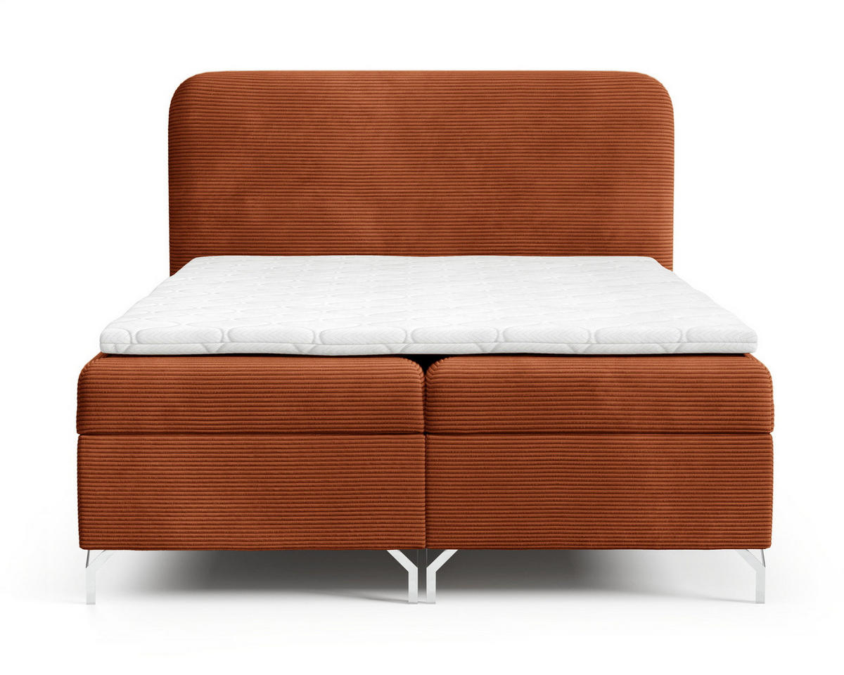 BOXSPRINGBETT mit Matratze H3 160x200 Rotos, Cordstoff, Bettkasten, Orange - Orange, Holz/Textil (160/200cm) - Emporius