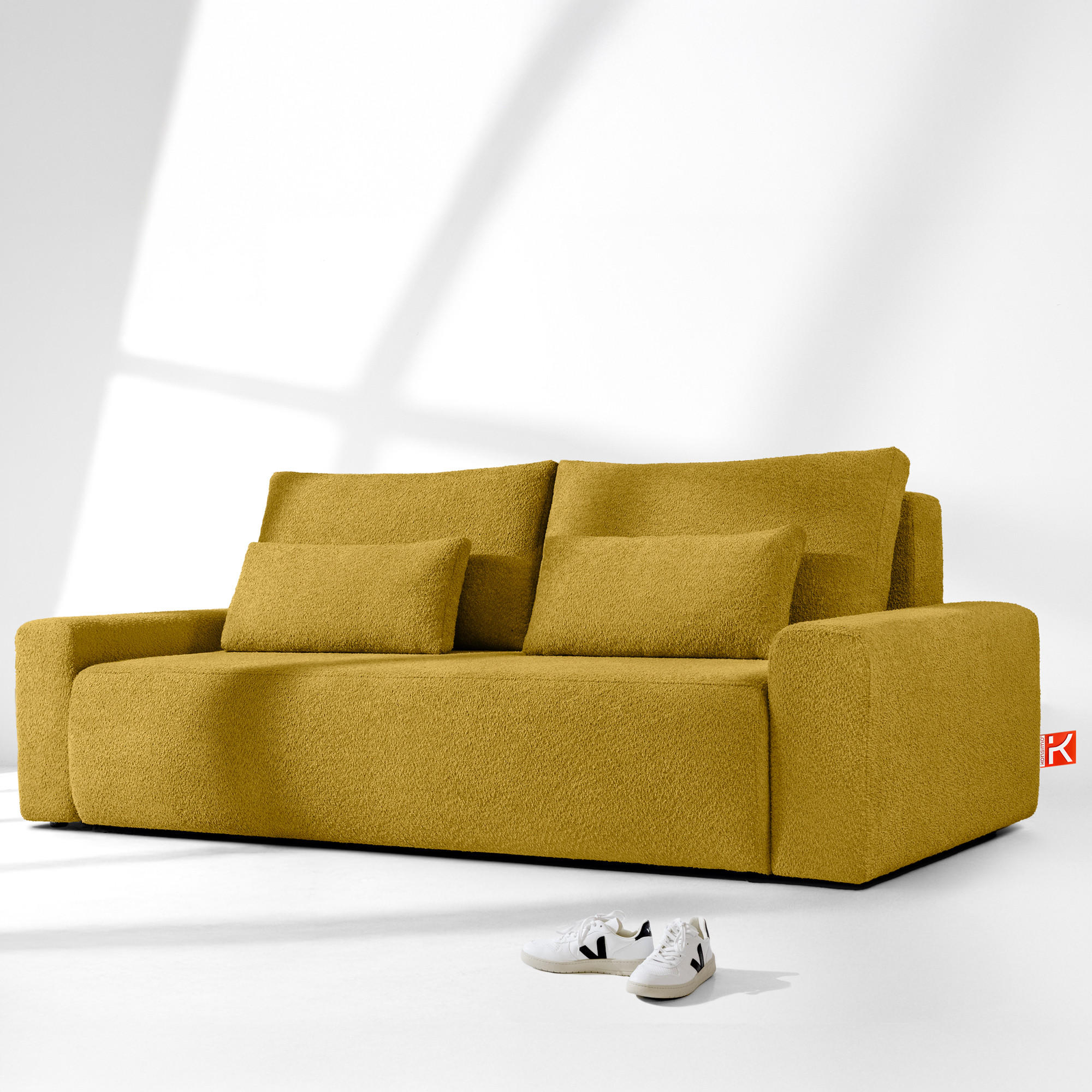 3-SITZER SCHLAFSOFA MOLLIS, Bouclé, Gelb - Gelb, Holz/Holzwerkstoff (250/93/108cm) - KONSIMO®