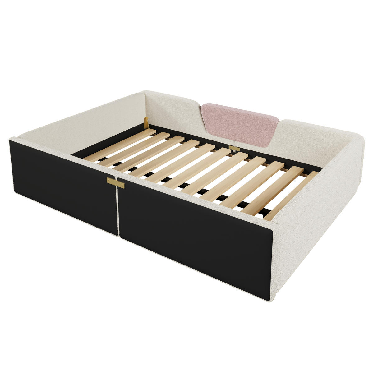 POLSTERBETT 140/190 mit Sicherheitsgittern, Aufbewahrungstasche und gepolstertem Samtbezug in Beige - Beige, Holzwerkstoff/Textil (140/190cm) - EVRYAE