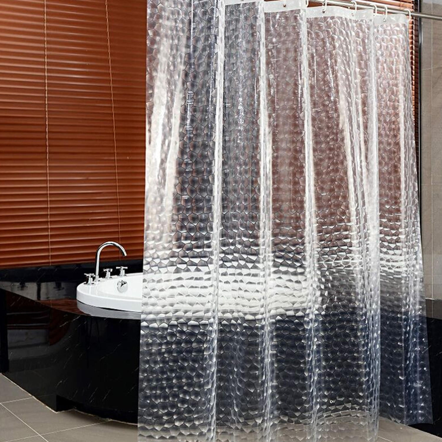 DUSCHVORHANG PEVA 3D transparent schimmelresistent antibakteriell wasserdicht waschbar mit Ringen - Transparent, Kunststoff (180/180cm) - MCBOSON