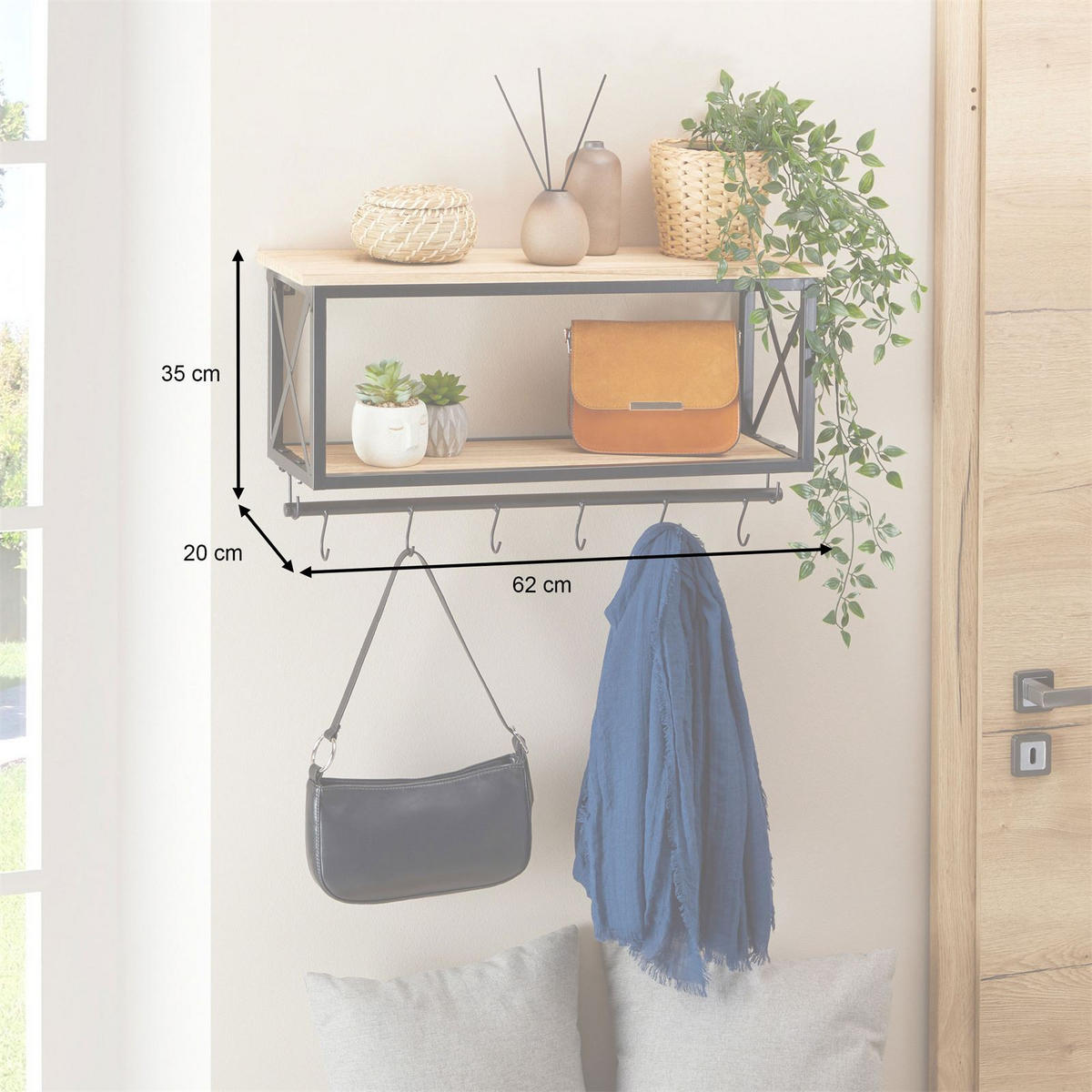 WANDGARDEROBE ARMANDO - Schwarz/Braun, Metall (62/35/20cm) - CARO-Möbel