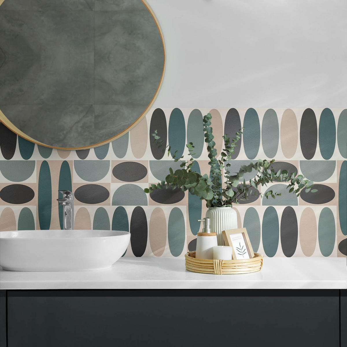 WANDPANEEL 100x50 cm selbstklebend Ovalis - Pastellblau, Kunststoff (50/1.6/100cm) - Wallfluent