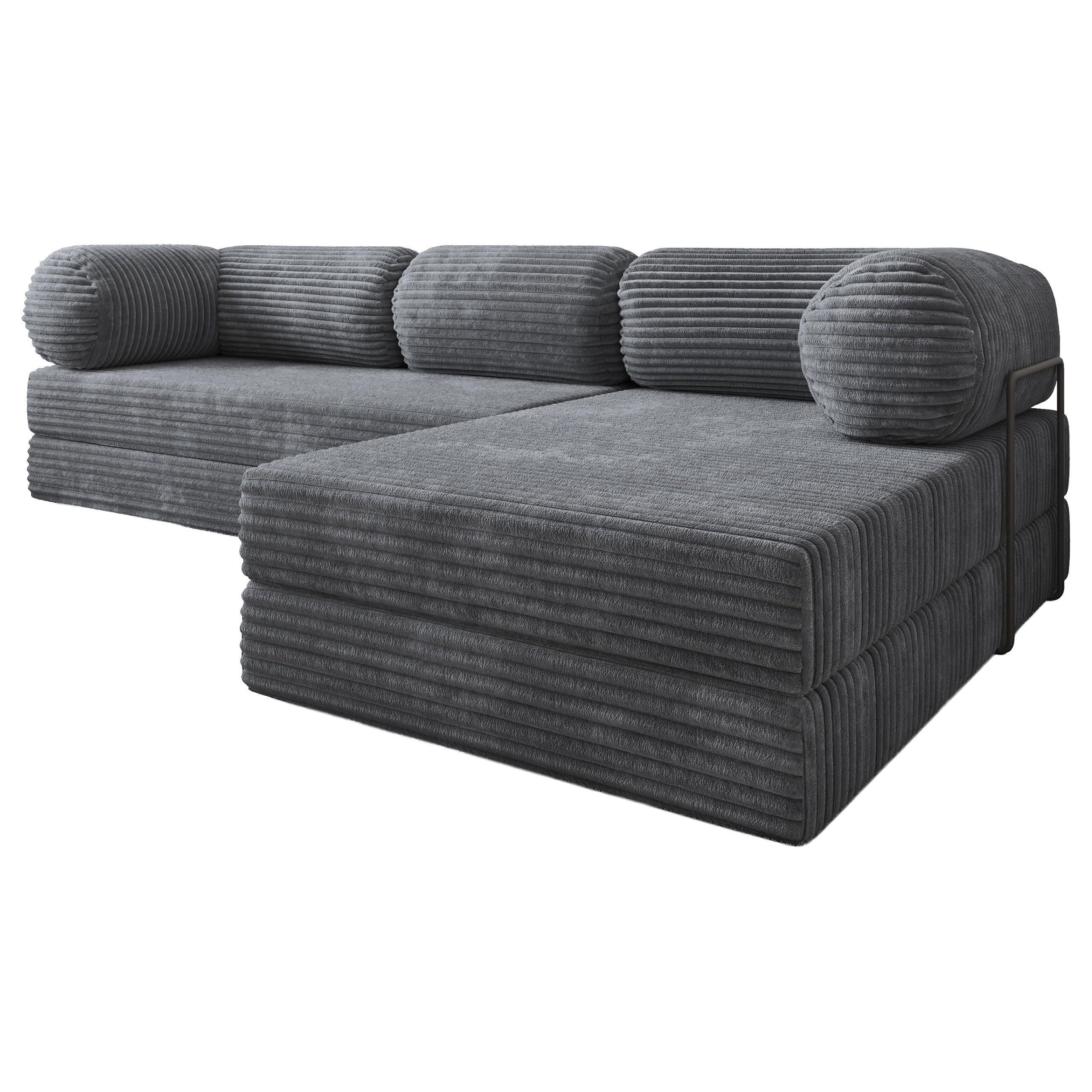 ECKSOFA ETERA modulares Boneless Sofa mit Schlaffunktion Grau Kordstoff - Dunkelgrau, Textil (270/160cm) - MASSENO