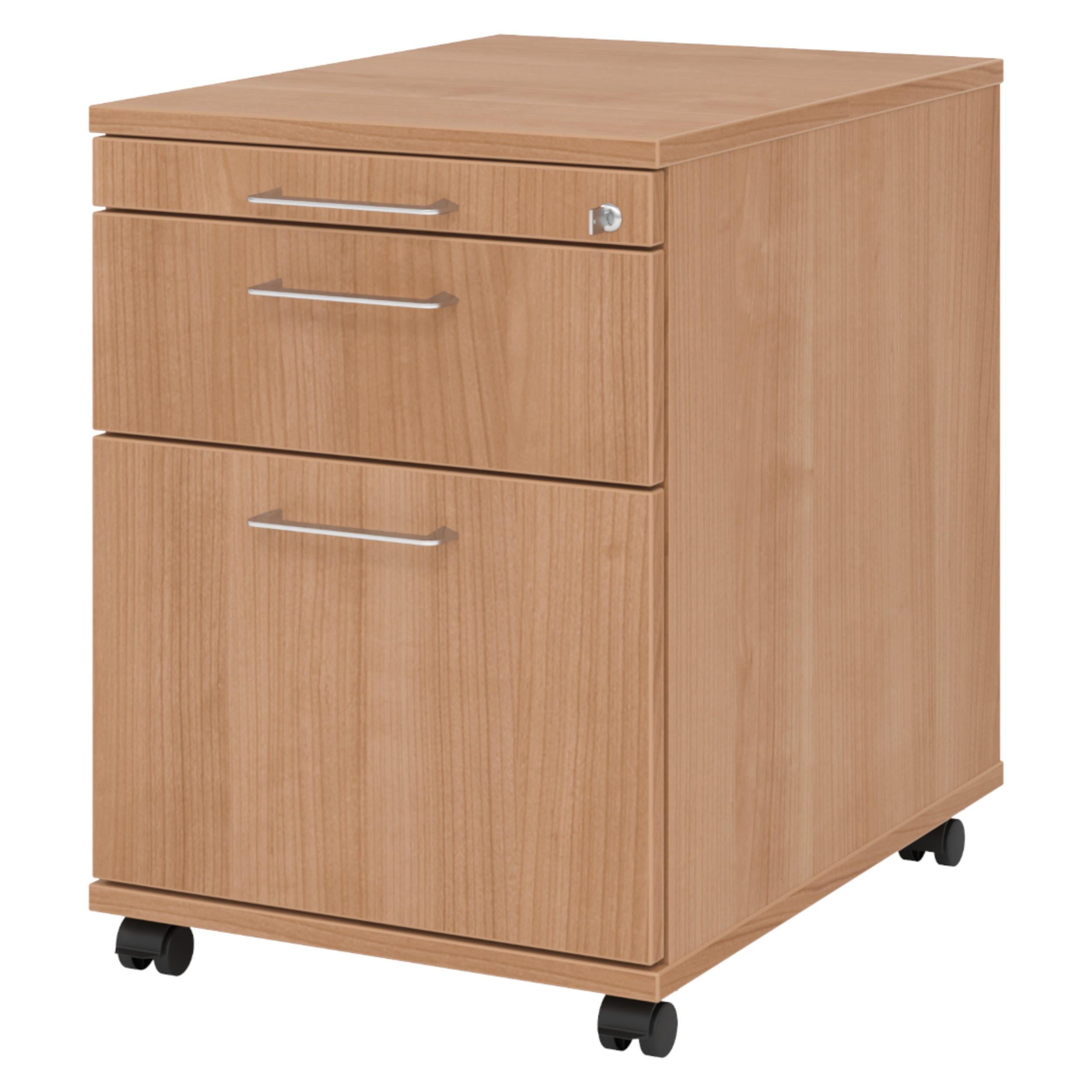 ROLLCONTAINER - mit Hängeregistratur 58/42,8/59 cm in Nussbaumfarben Bügelgriff (Metall) - Nussbaumfarben, Holzwerkstoff (42.8/59/58cm) - bümö