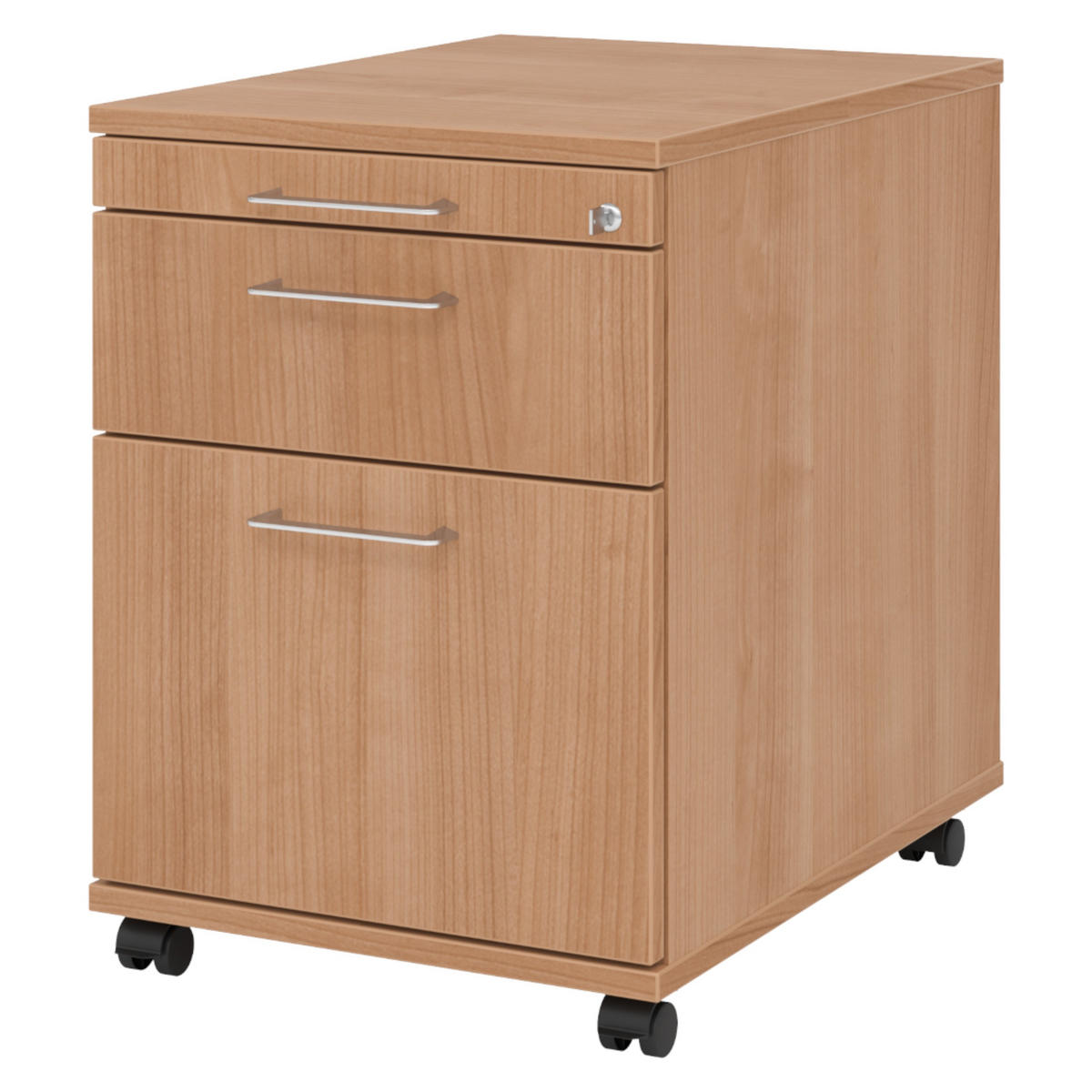 ROLLCONTAINER - mit Hängeregistratur 58/42,8/59 cm in Nussbaumfarben Bügelgriff (Metall) - Nussbaumfarben, Holzwerkstoff (42.8/59/58cm) - bümö