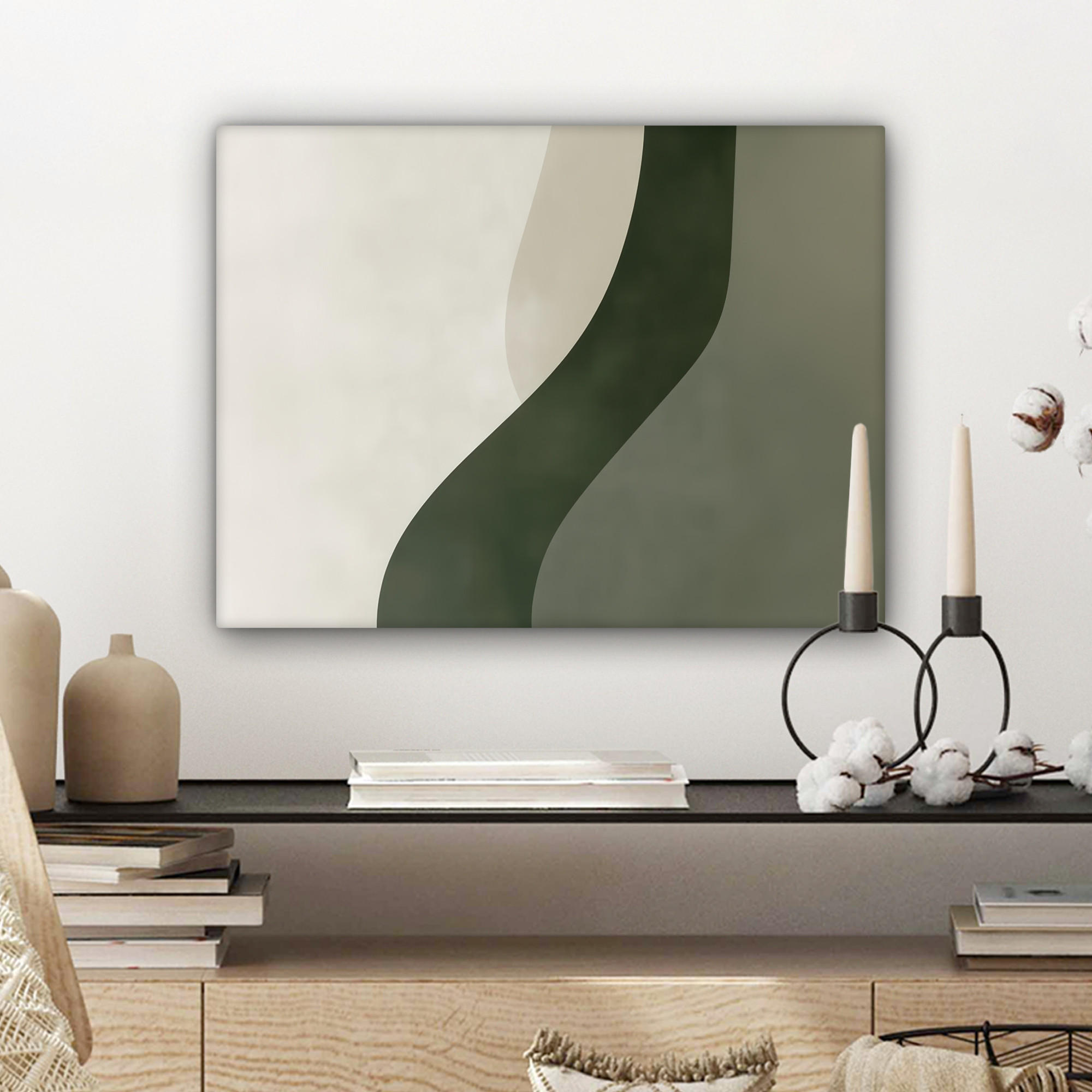 LEINWANDBILD Japandi - Grün - Abstrakt - Modern 40x30 cm - Salbeigrün, Textil (40/30cm) - MuchoWow