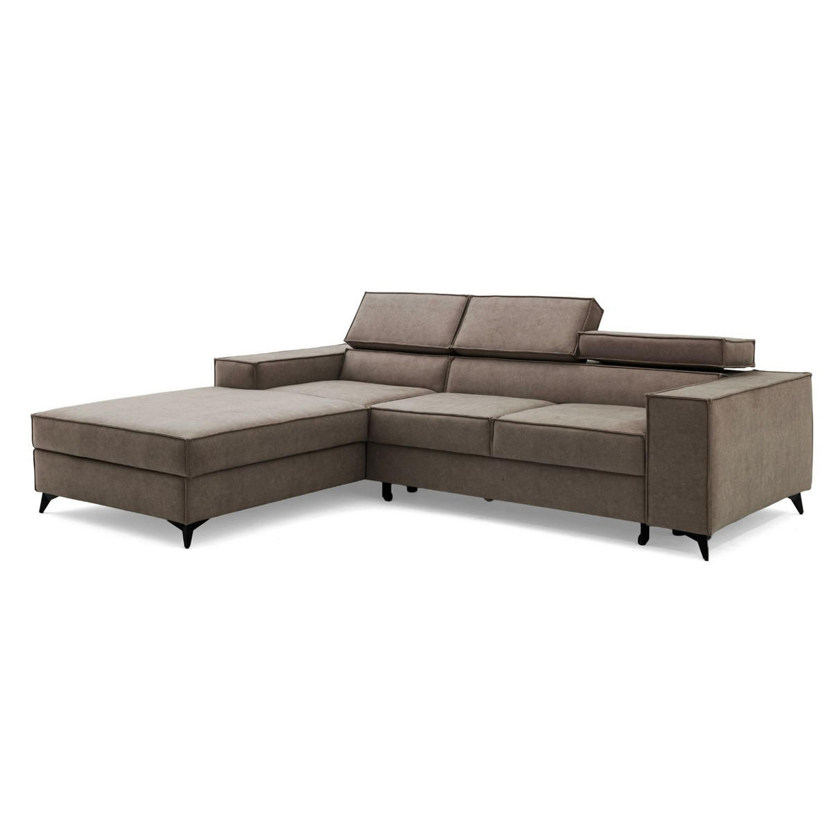 ECKSOFA PURE S Links mit Schlaffunktion 127x215 Velours Beige - Beige/Schwarz, Holz/Textil (281/204cm) - Muffo