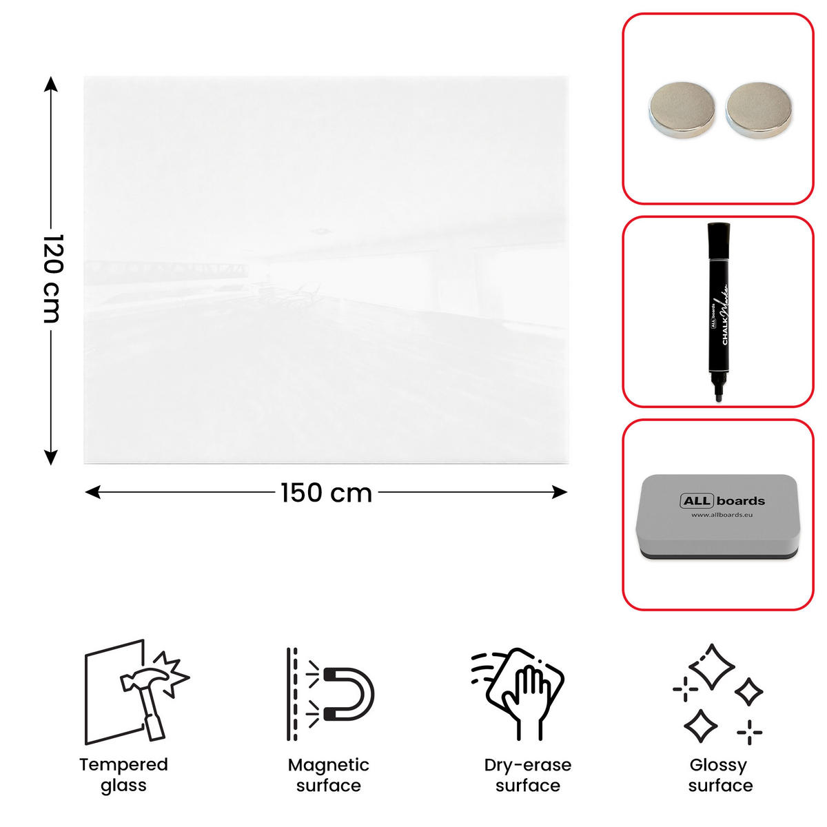 GLASBOARD - Premium SUPERWHITE Perlweiß 150x120cm - Weiß, Glas (150/120/0.7cm) - ALLboards