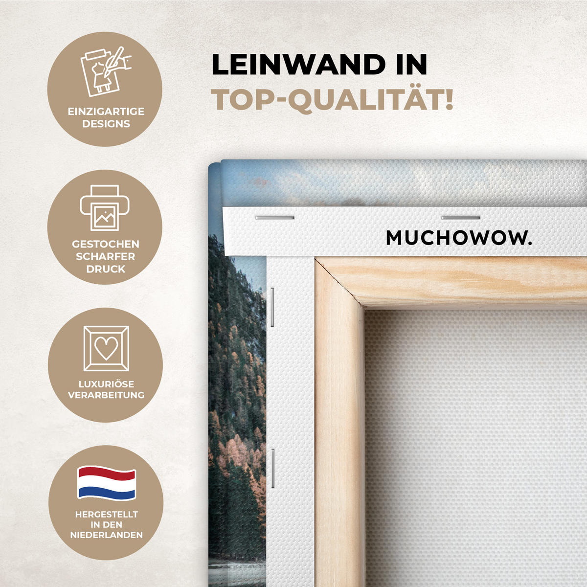 LEINWANDBILD Natur - Berge - Schnee - Wald - Boot 20x20 cm - Hellgrün, Textil (20/20cm) - MuchoWow