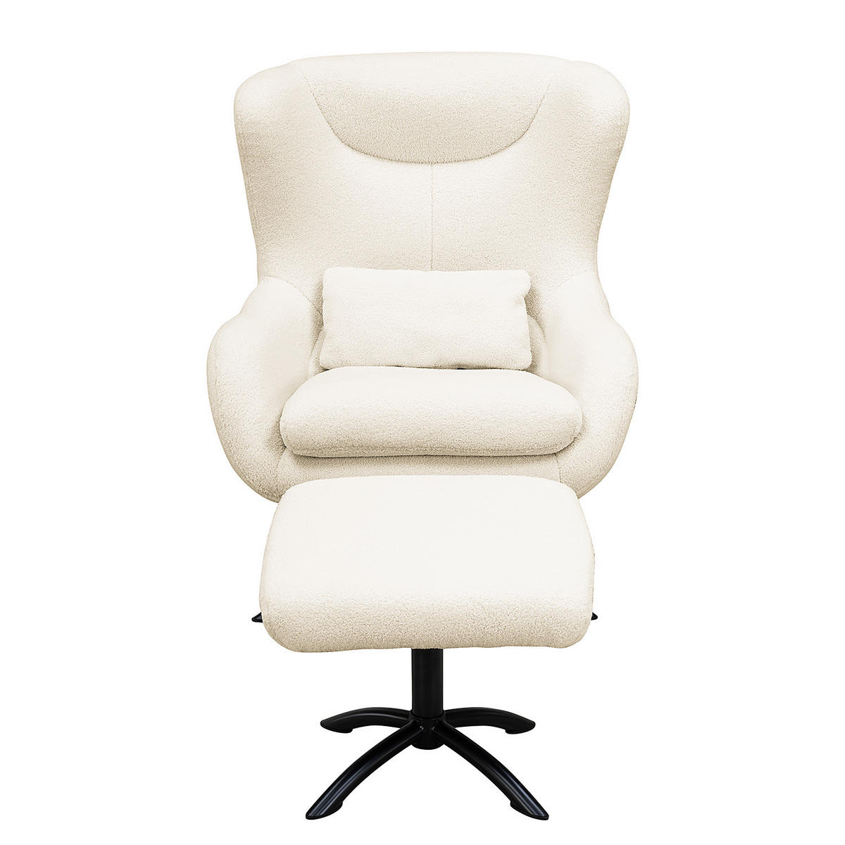 SESSEL mit Hocker - Teddystoff / Eisen - Weiß / Schwarz - Schwarz/Weiß, Textil/Metall (75/106/86cm) - home24