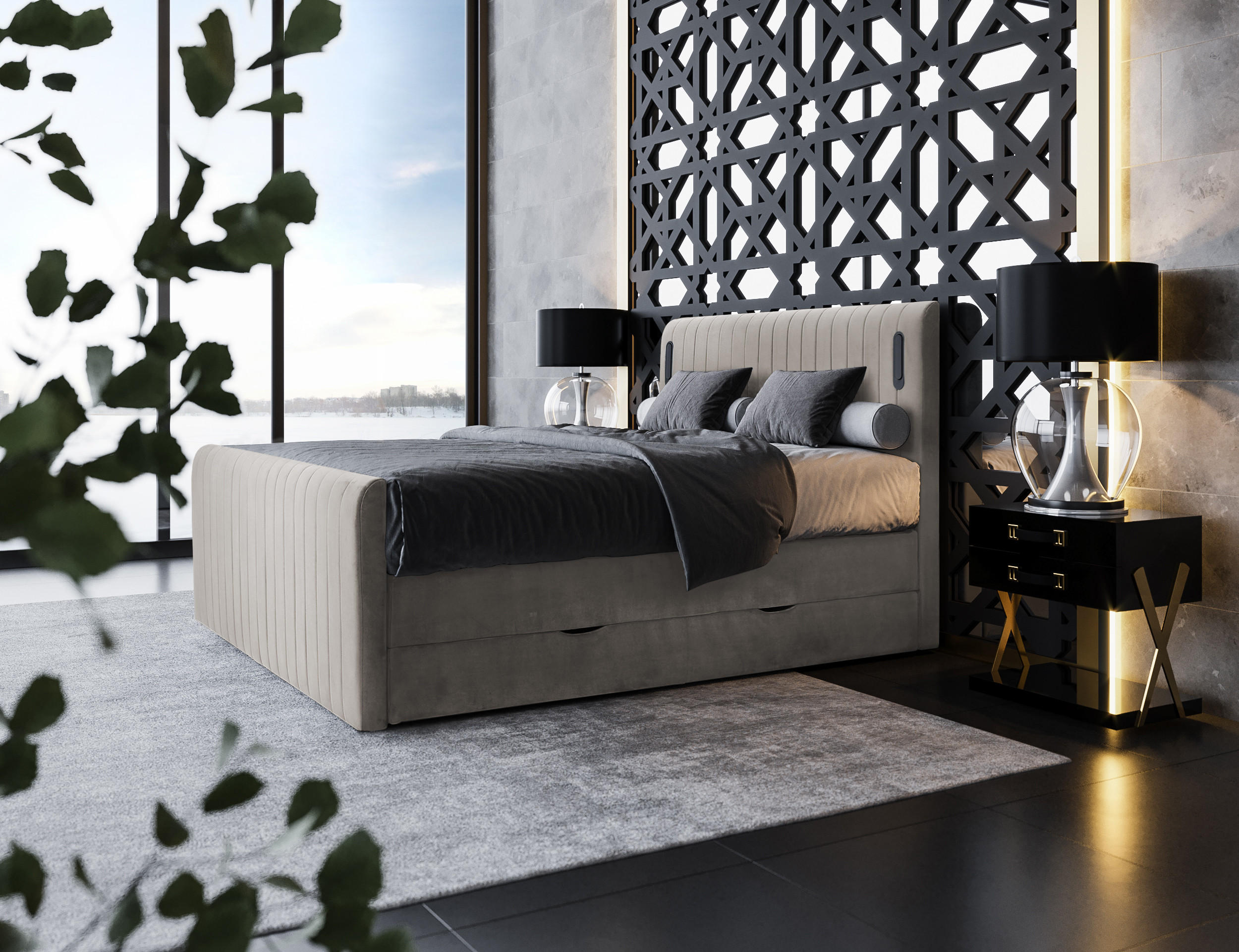 Thumbnail - wonello Boxspringbett, Beige, Textil, H4, Höhe ca. 20 cm, 200x200 cm, Schlafzimmer, Betten, Boxspringbetten